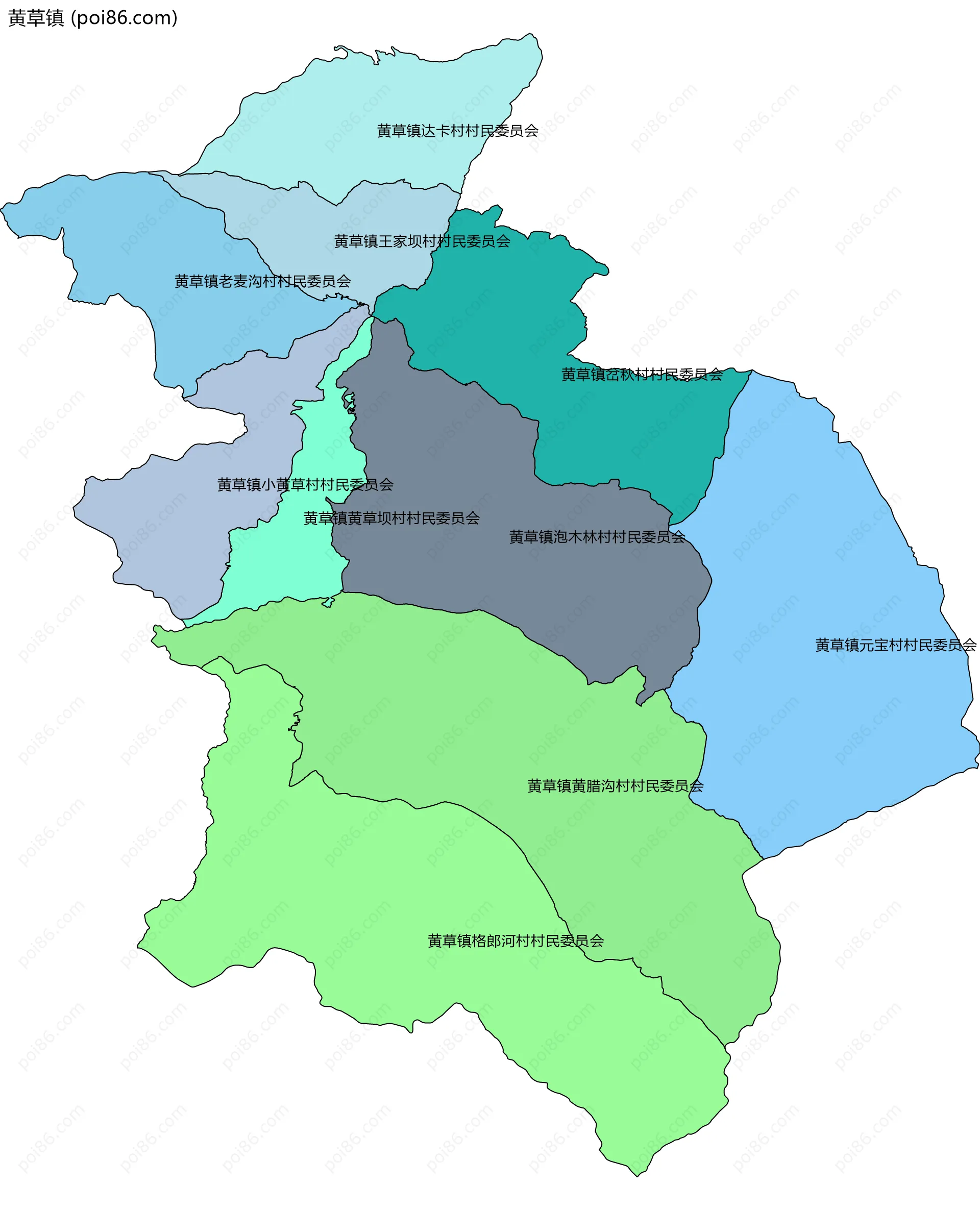 黄草镇边界地图(五级行政区划)