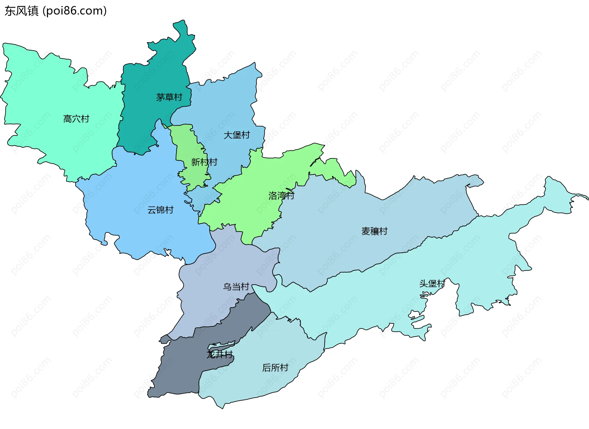 东风镇边界地图(五级行政区划)
