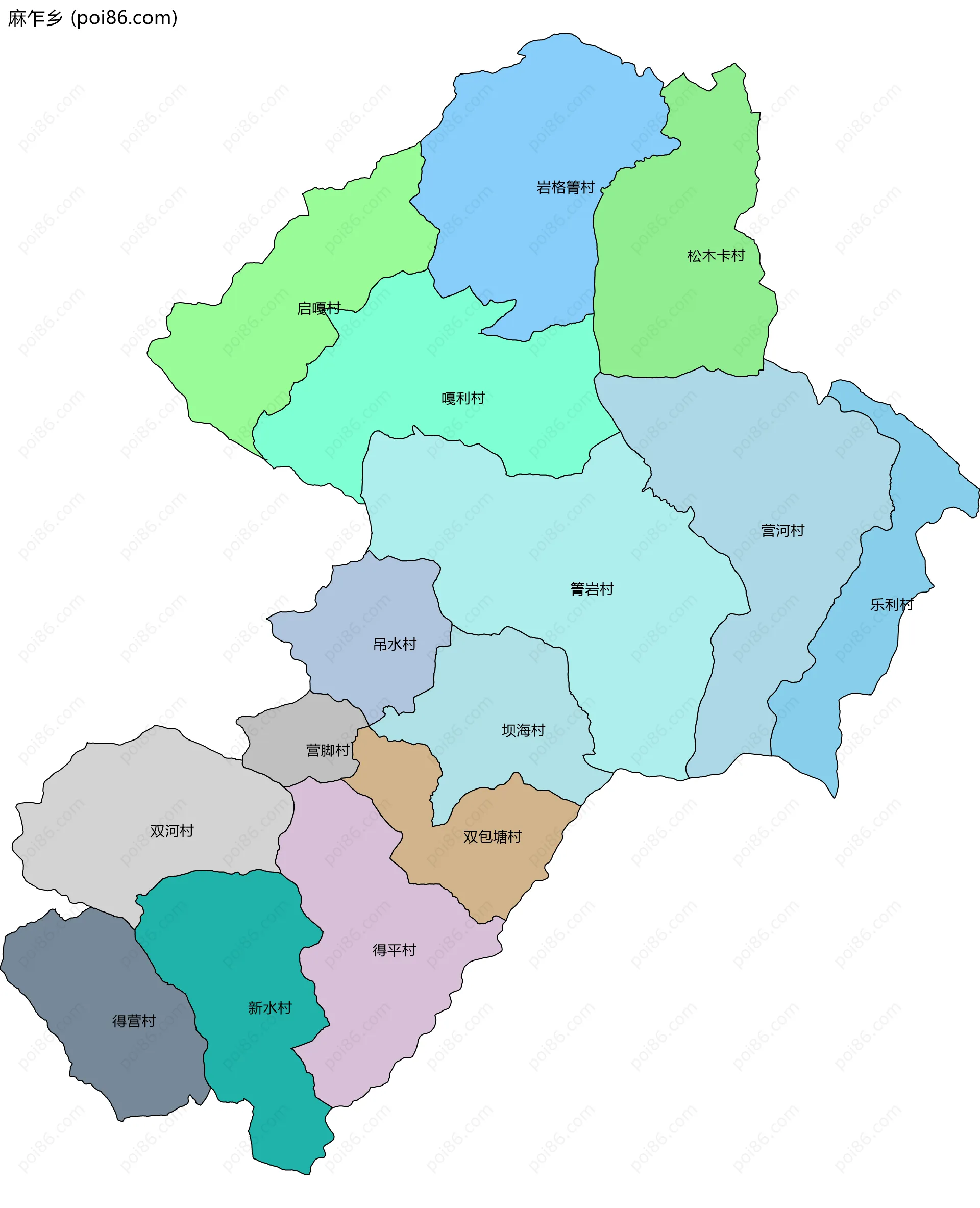 麻乍乡边界地图(五级行政区划)