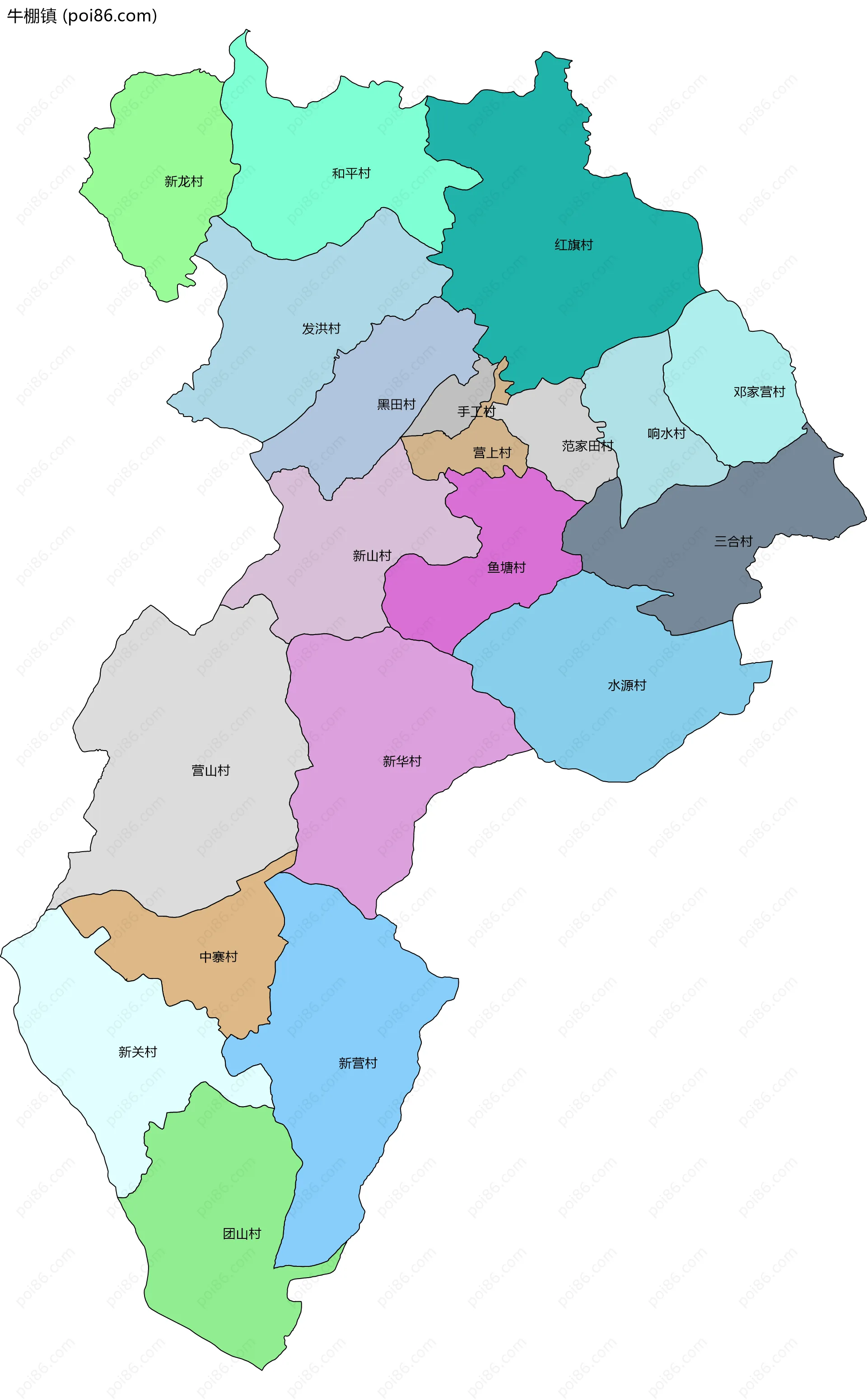 牛棚镇边界地图(五级行政区划)