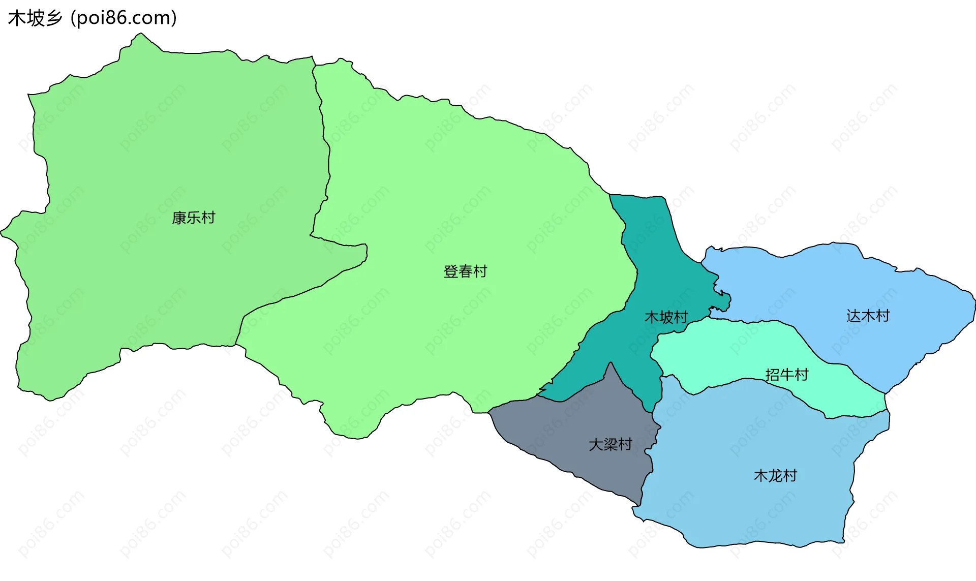木坡乡边界地图(五级行政区划)