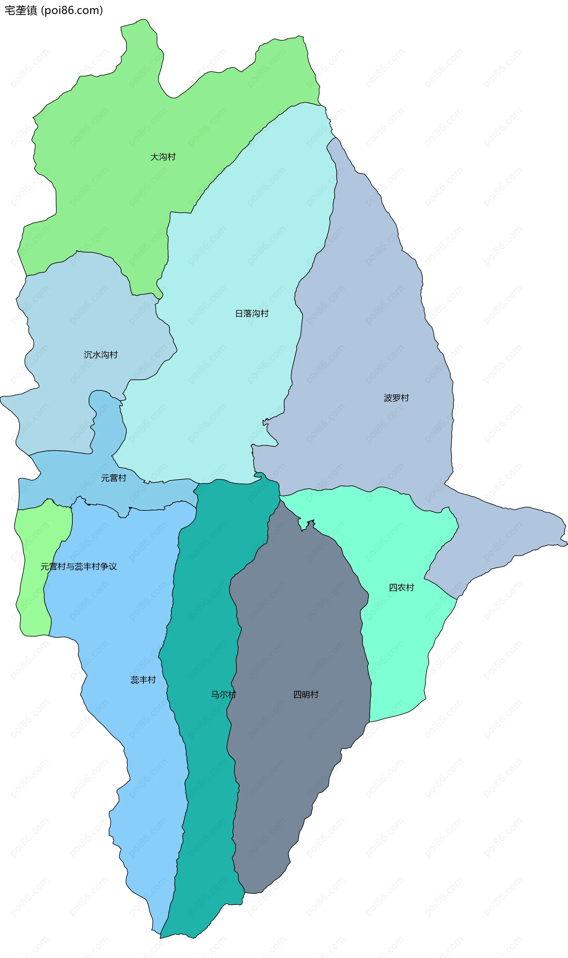 宅垄镇边界地图(五级行政区划)