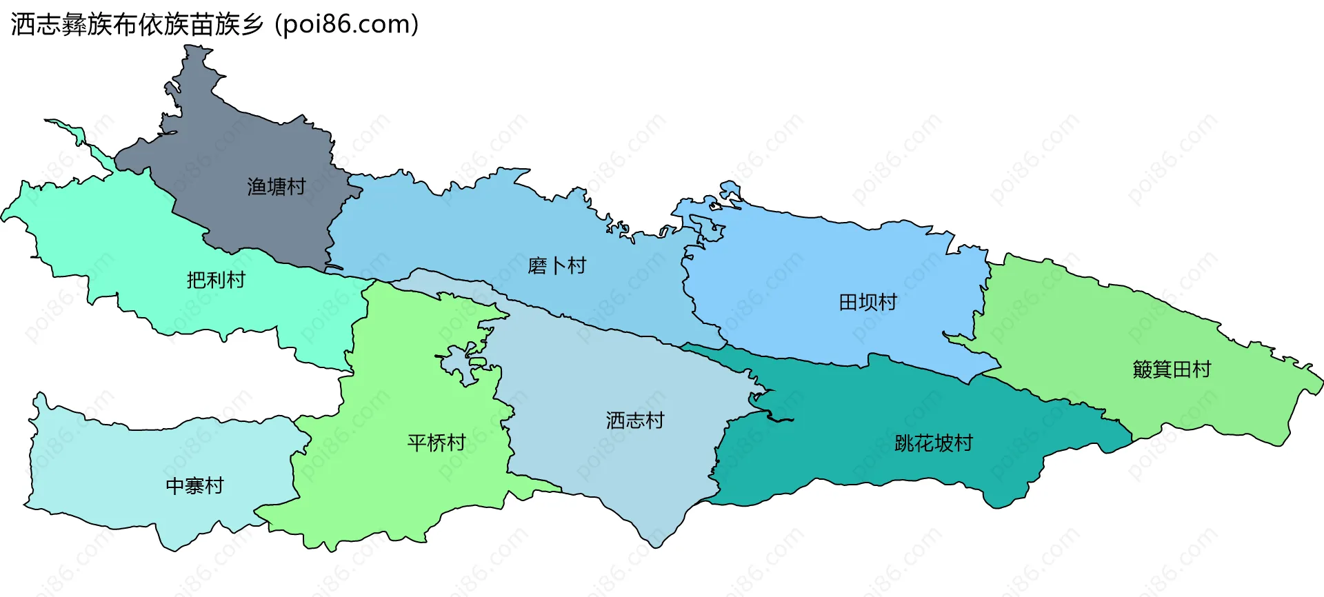 洒志彝族布依族苗族乡边界地图(五级行政区划)