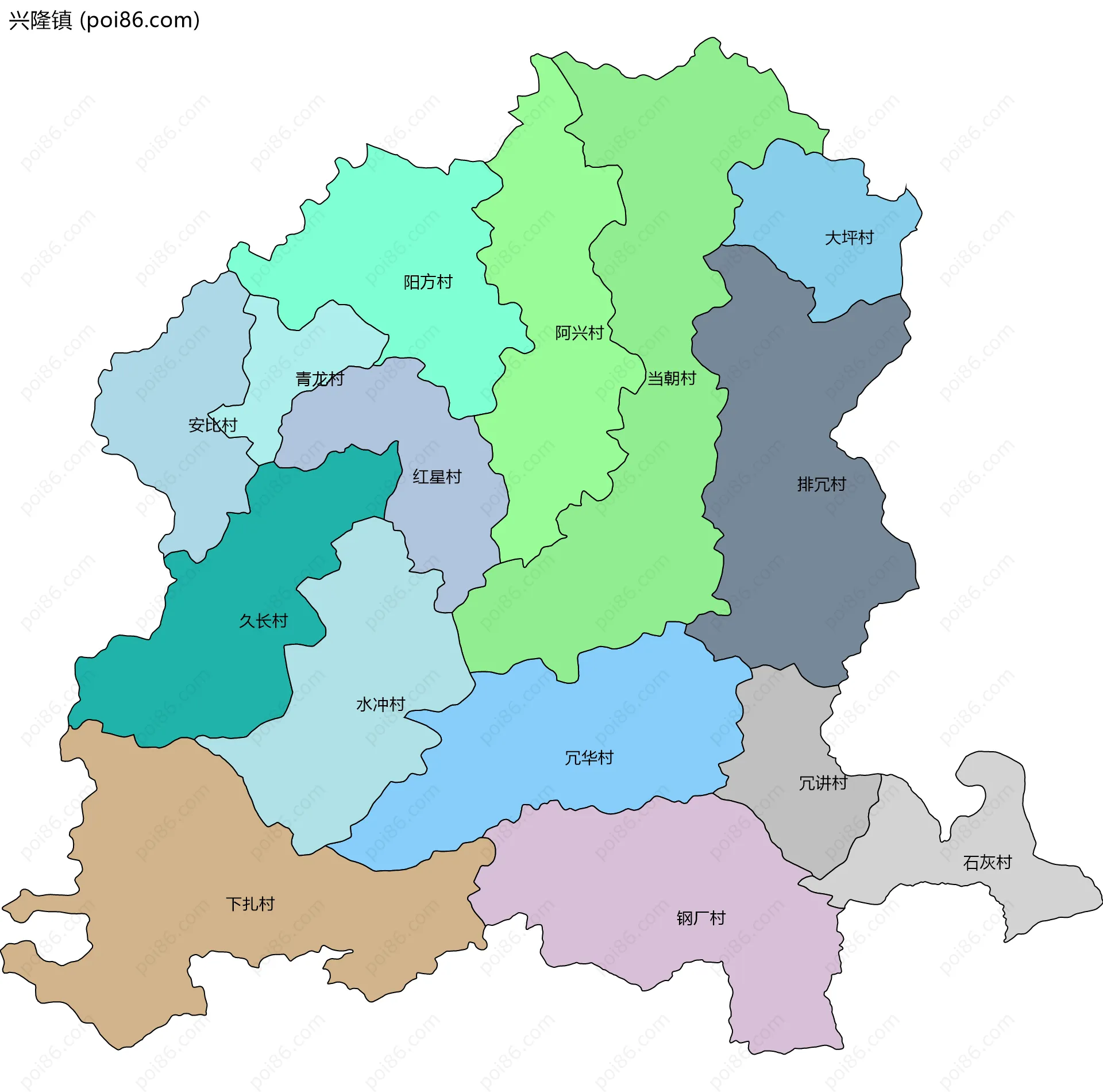 兴隆镇边界地图(五级行政区划)