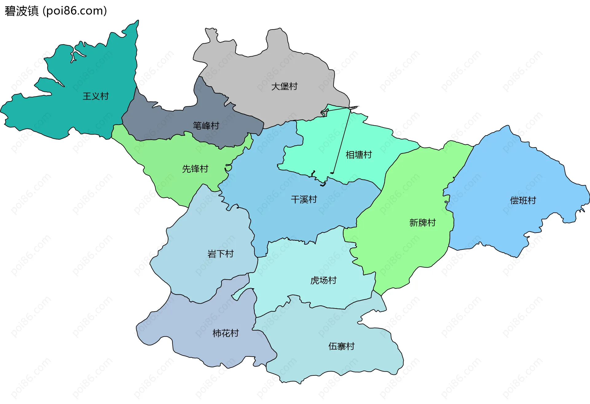 碧波镇边界地图(五级行政区划)