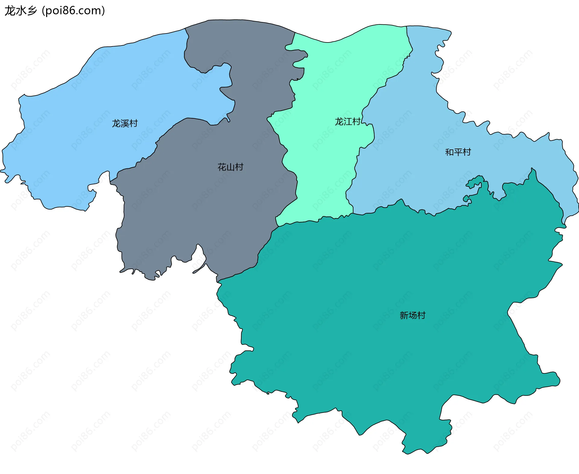龙水乡边界地图(五级行政区划)