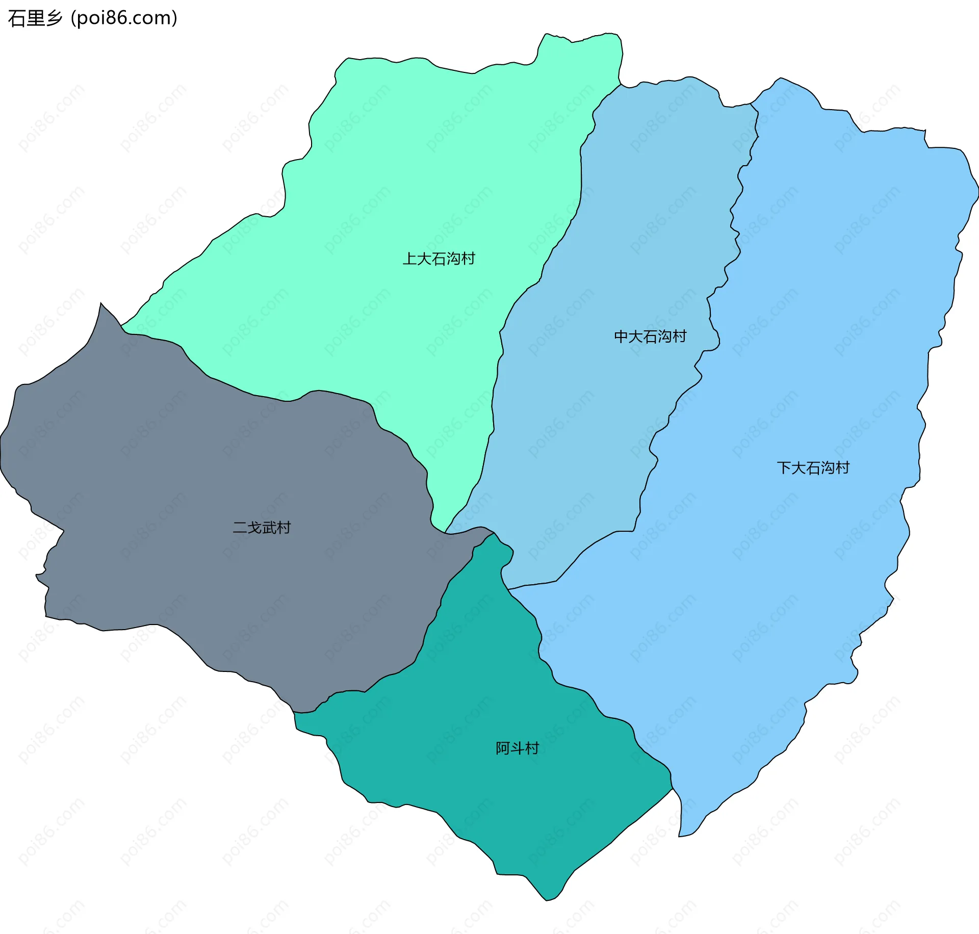 石里乡边界地图(五级行政区划)