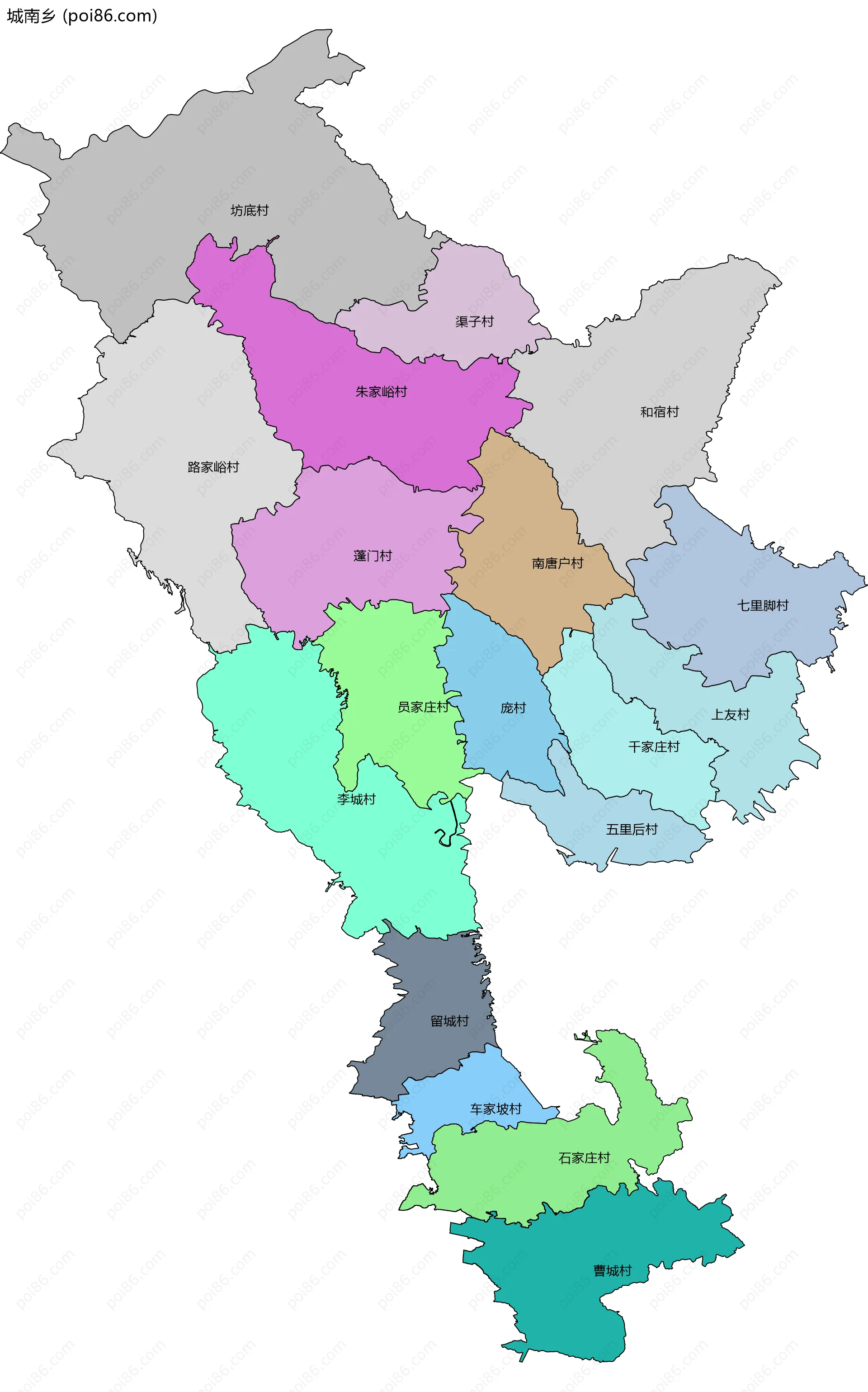 城南乡边界地图(五级行政区划)