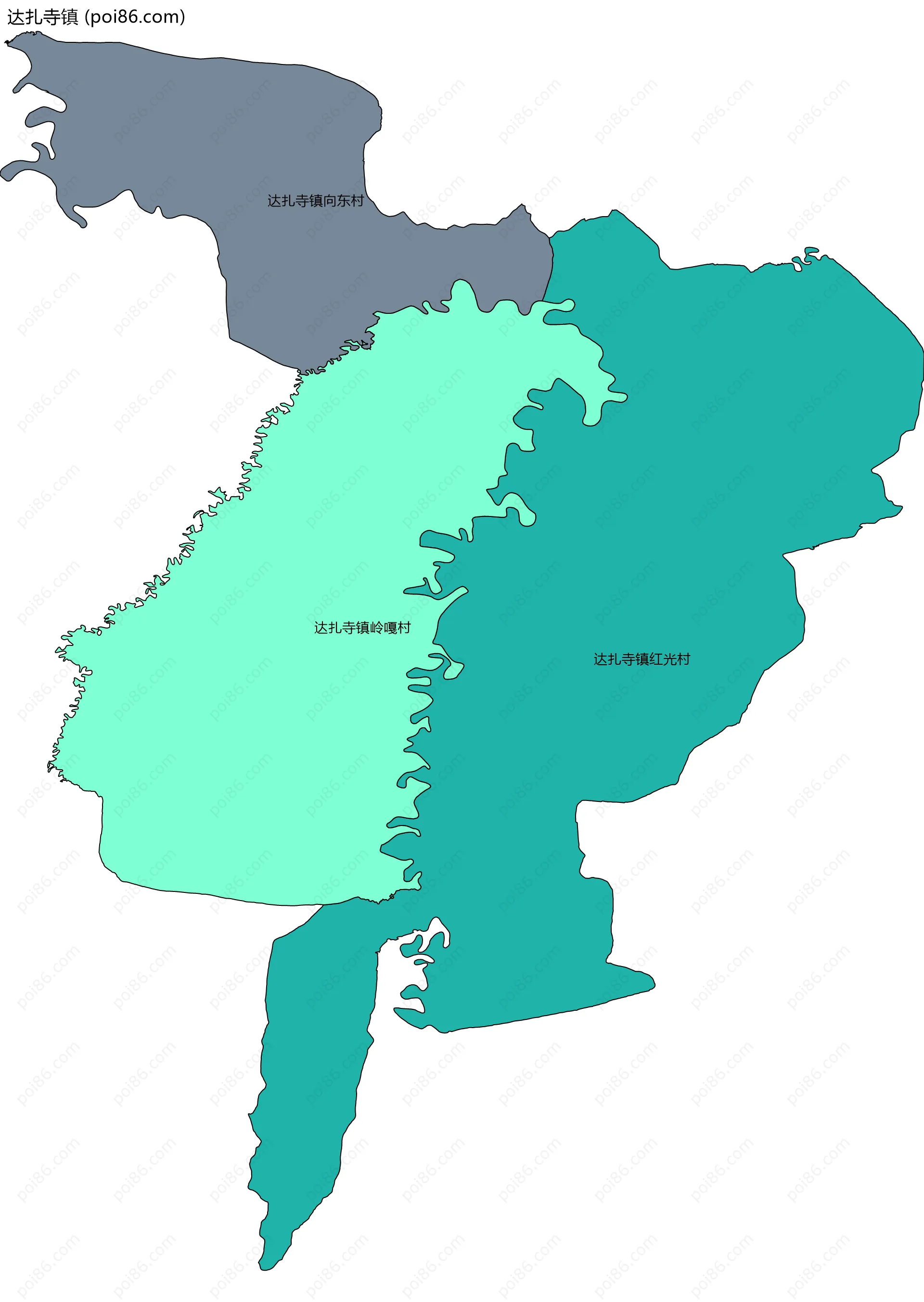 达扎寺镇边界地图(五级行政区划)