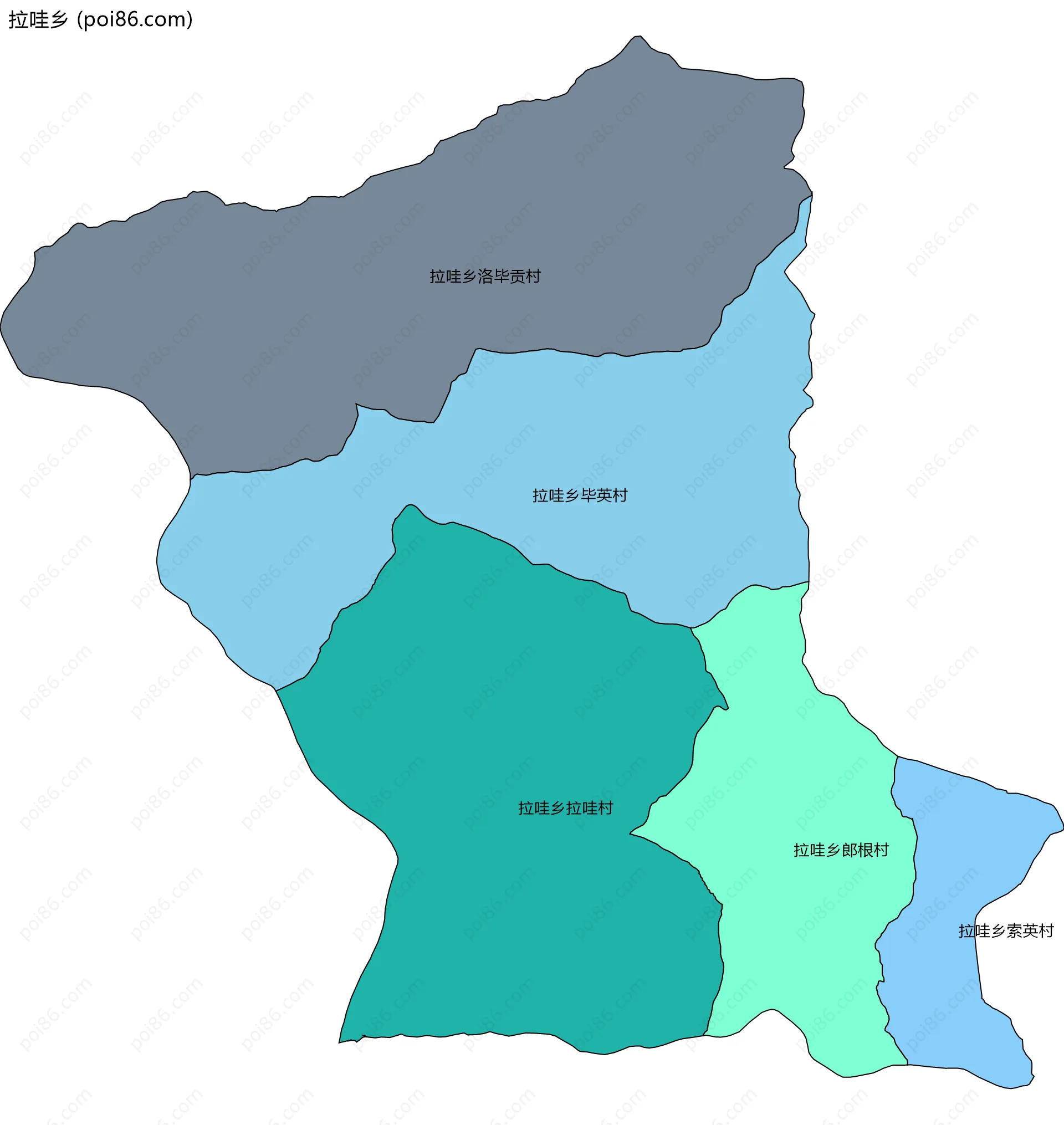 拉哇乡边界地图(五级行政区划)