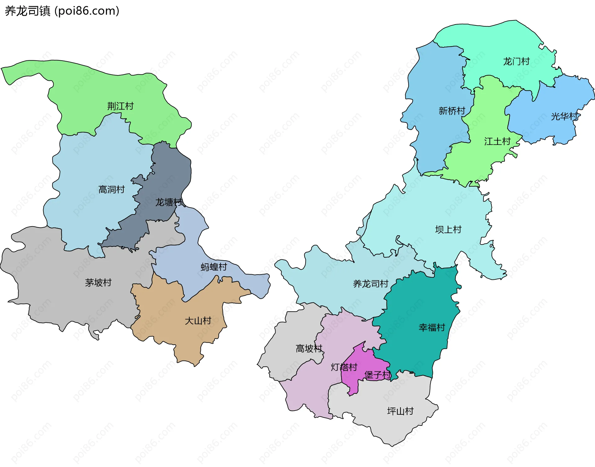 养龙司镇边界地图(五级行政区划)