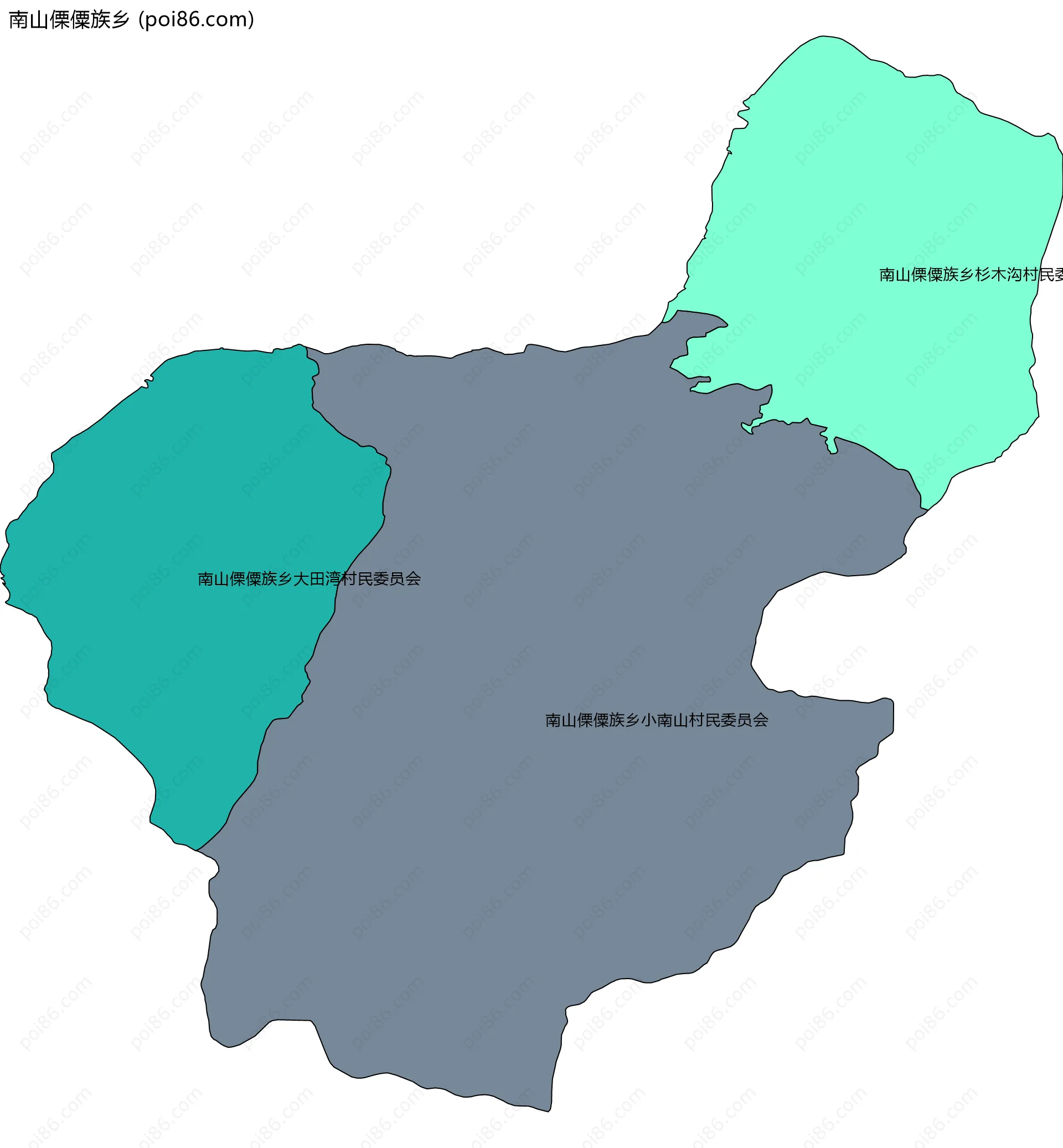 南山傈僳族乡边界地图(五级行政区划)