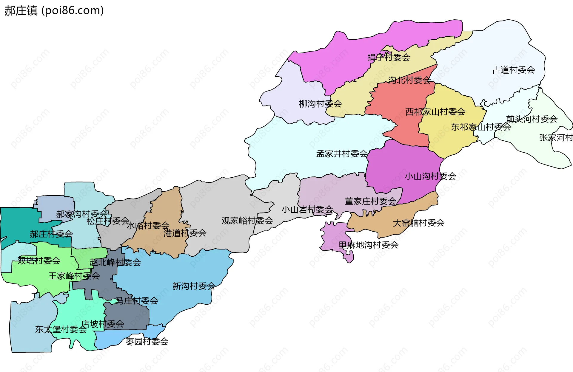 郝庄镇边界地图(五级行政区划)