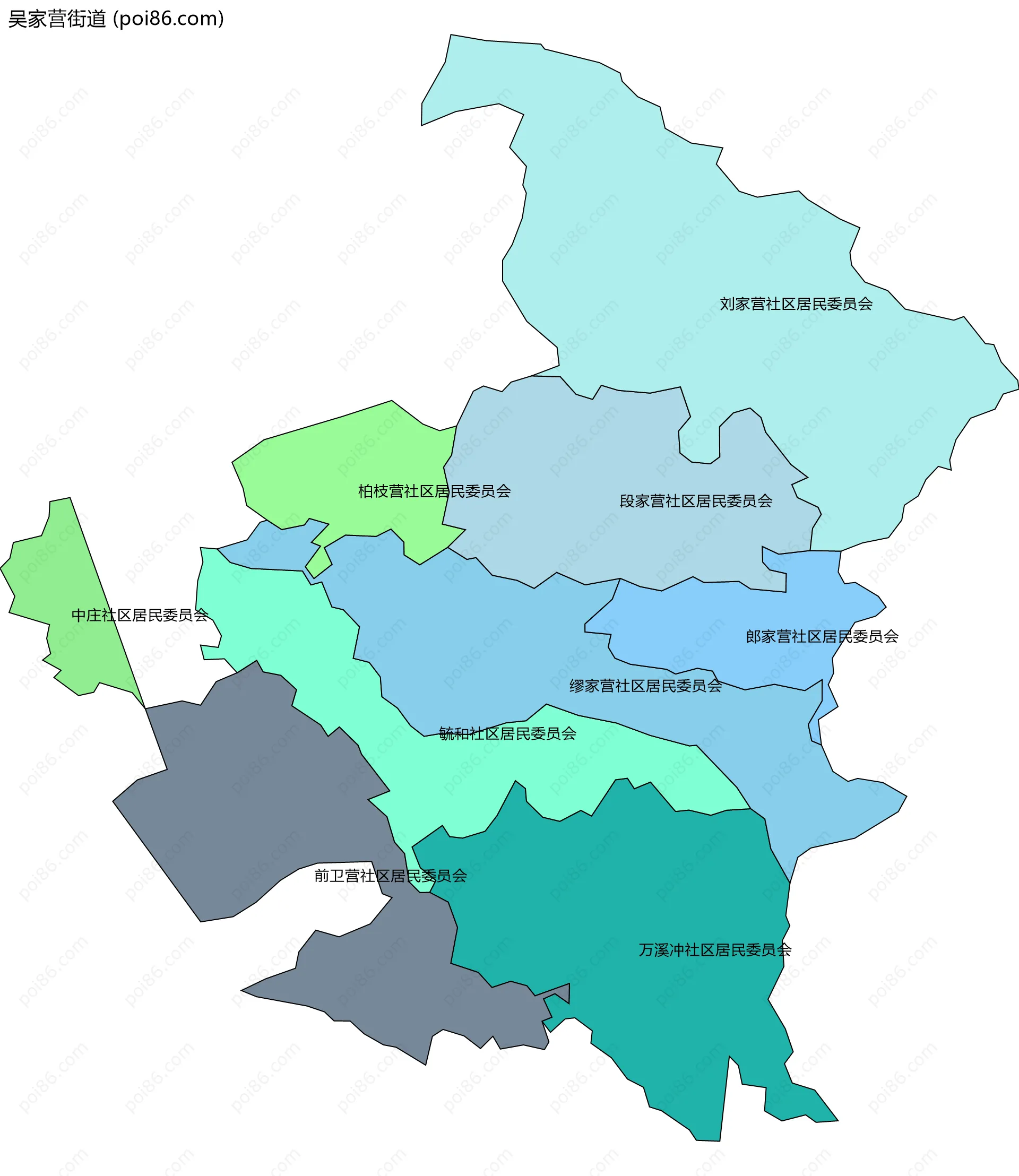 吴家营街道边界地图(五级行政区划)