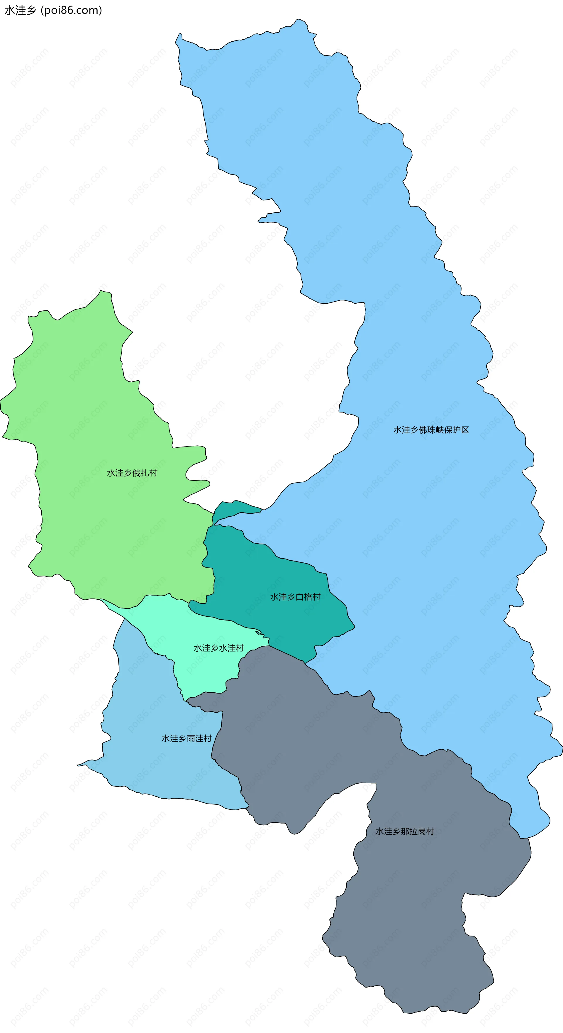 水洼乡边界地图(五级行政区划)