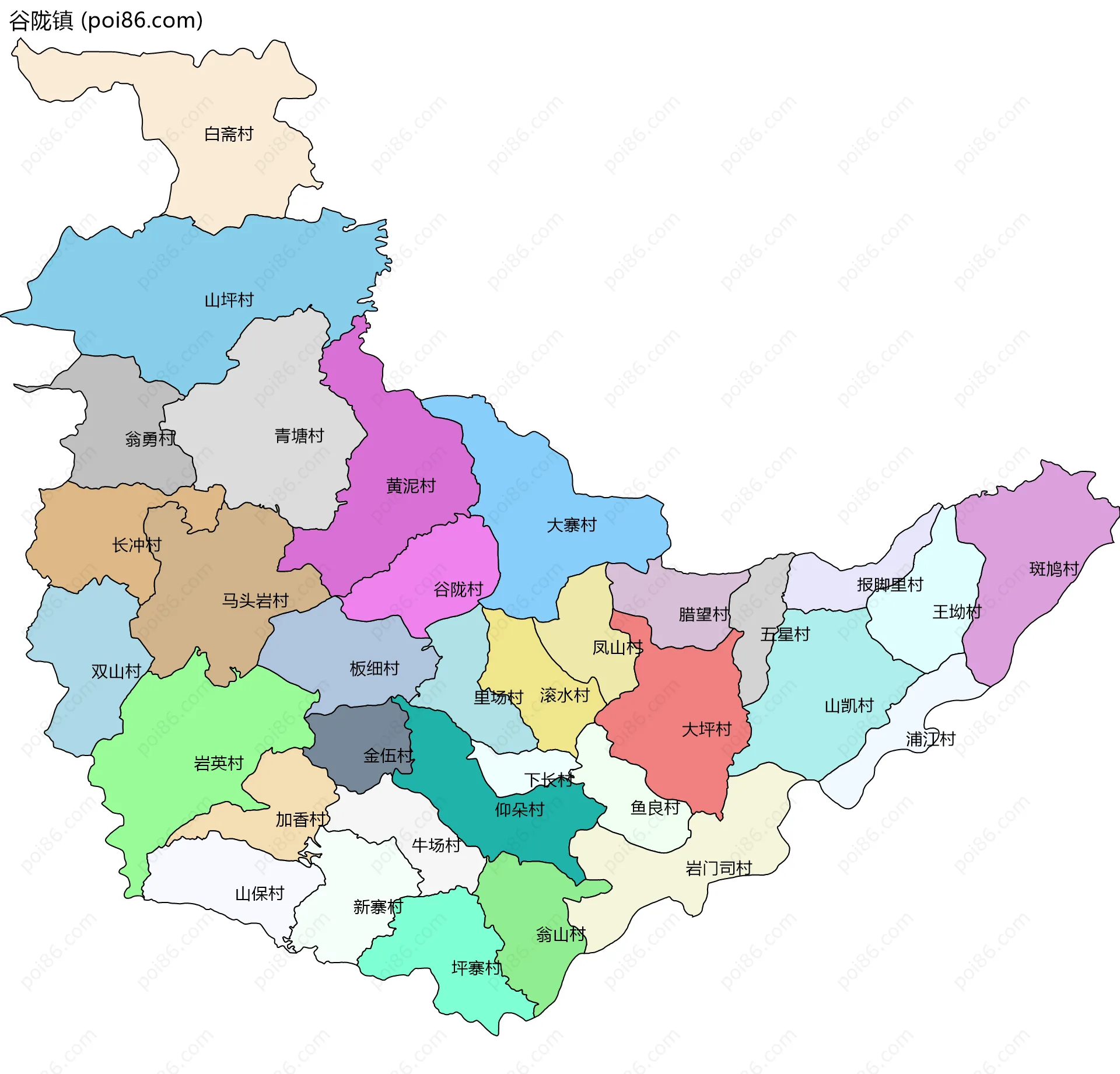 谷陇镇边界地图(五级行政区划)