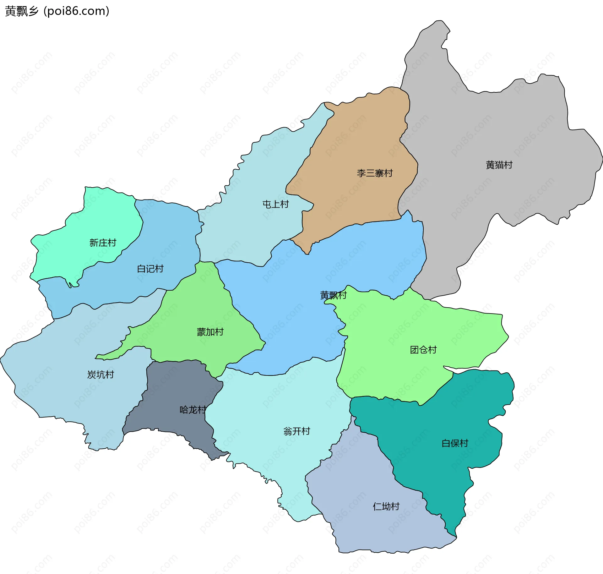 黄飘乡边界地图(五级行政区划)