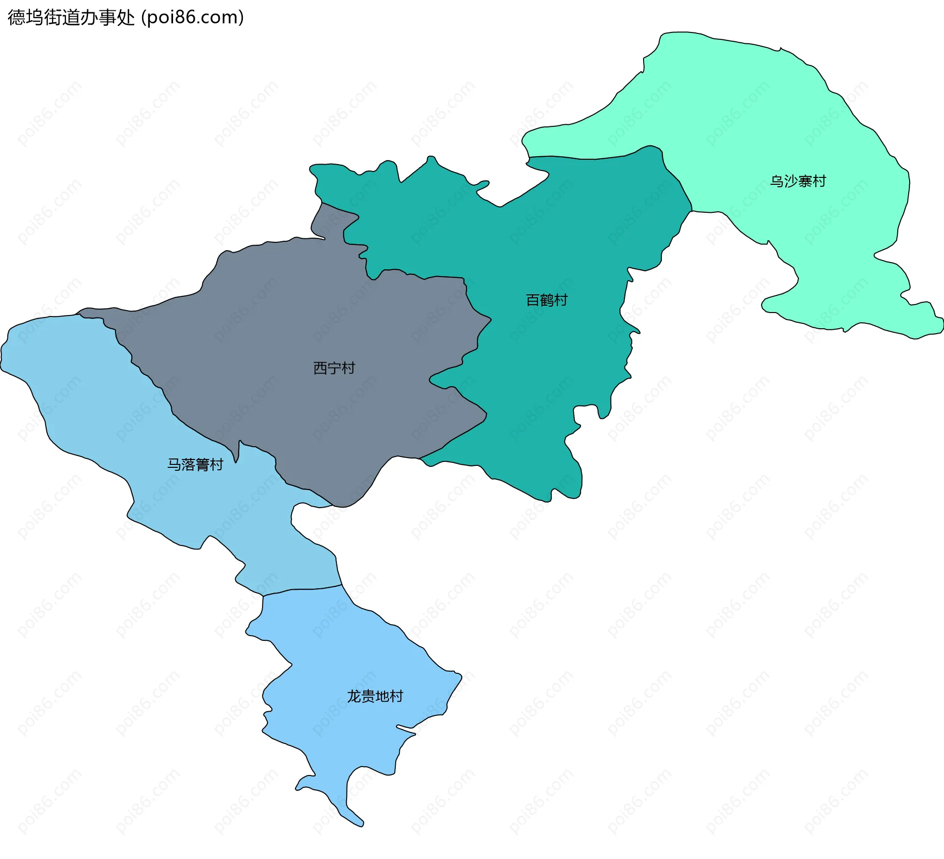 德坞街道办事处边界地图(五级行政区划)