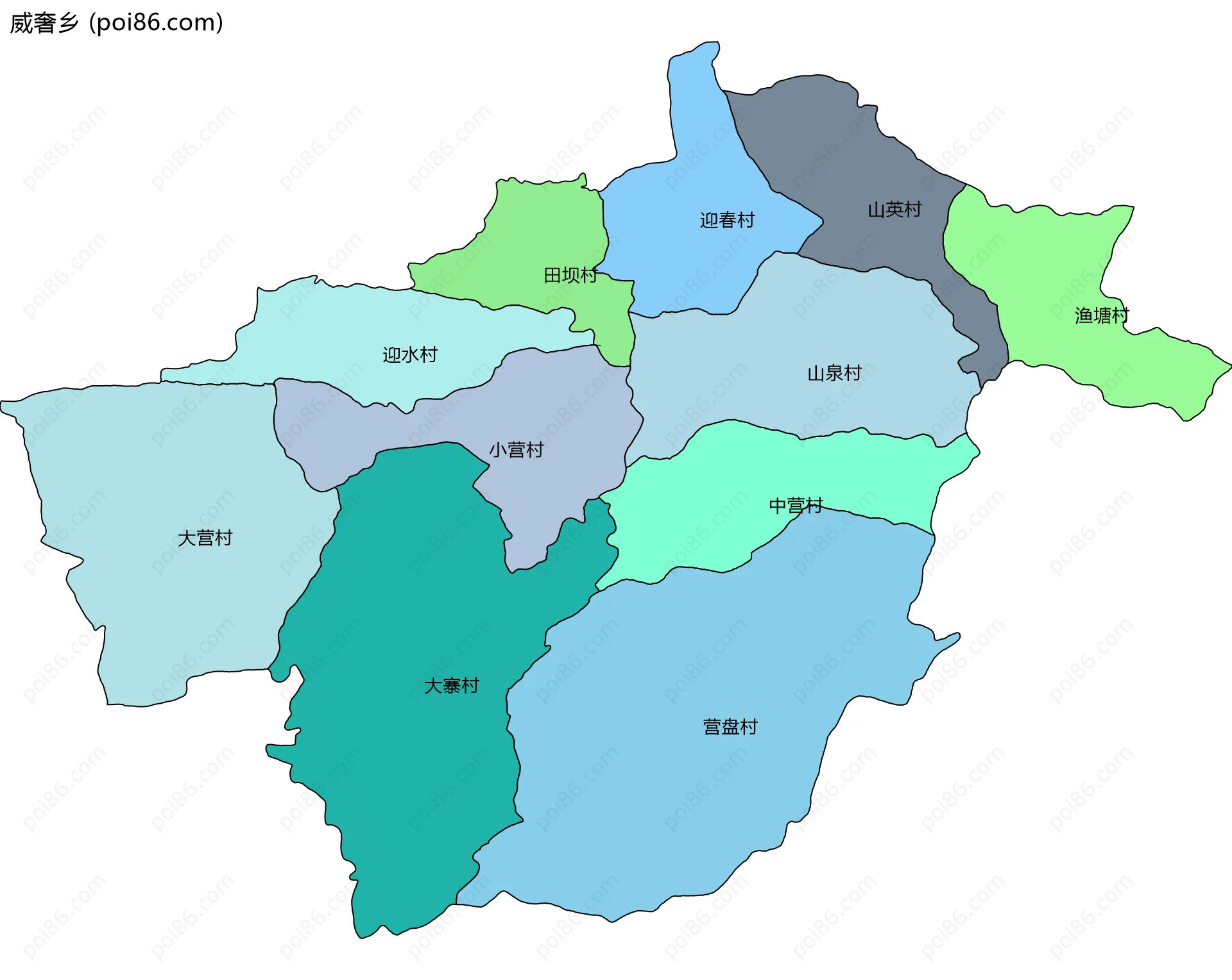 威奢乡边界地图(五级行政区划)