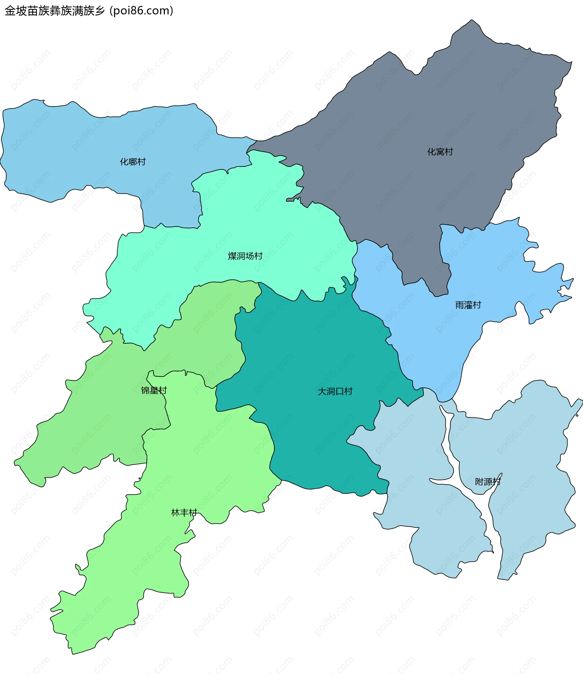 金坡苗族彝族满族乡边界地图(五级行政区划)