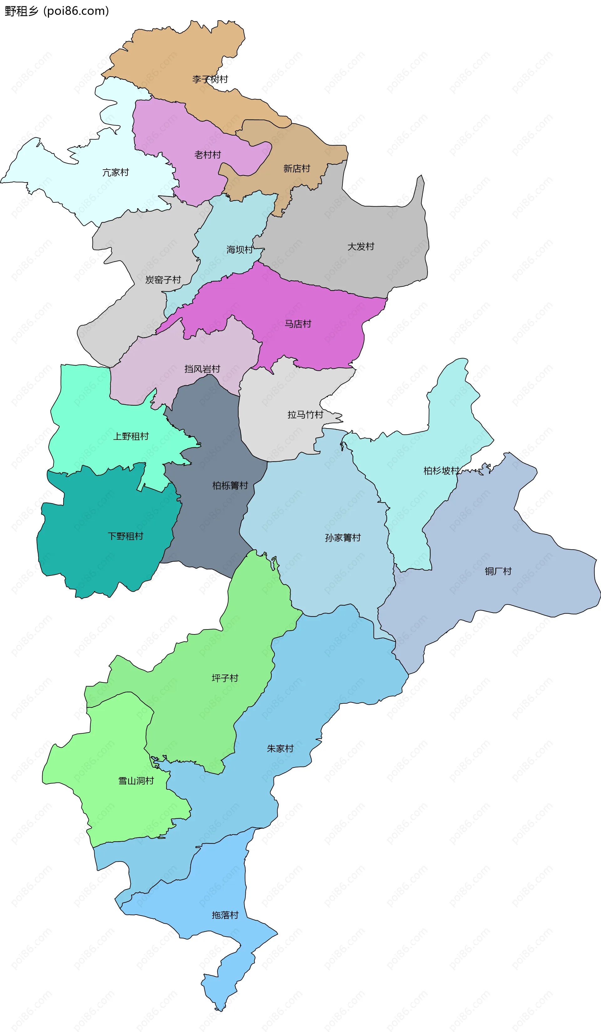 野租乡边界地图(五级行政区划)