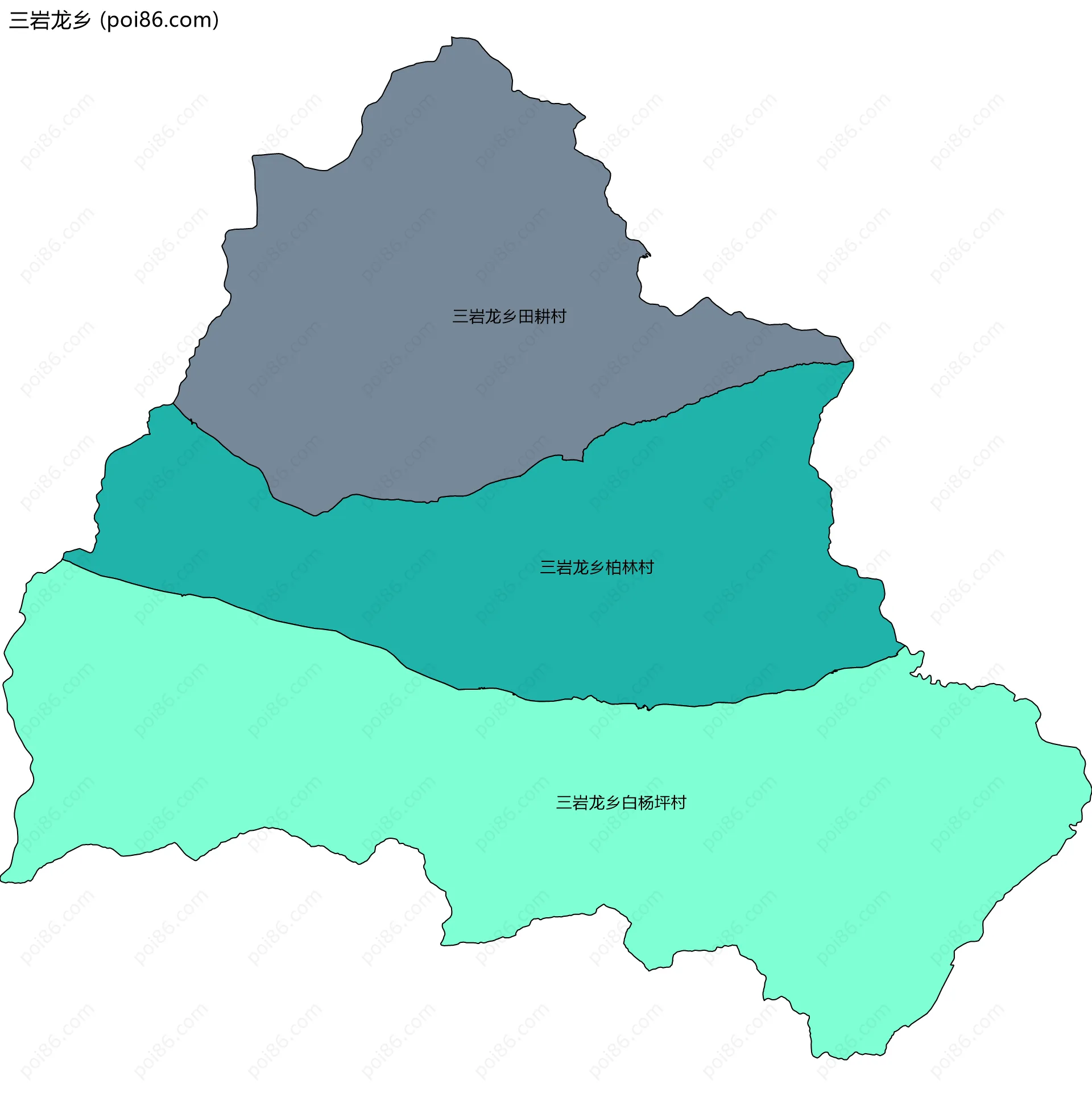 三岩龙乡边界地图(五级行政区划)