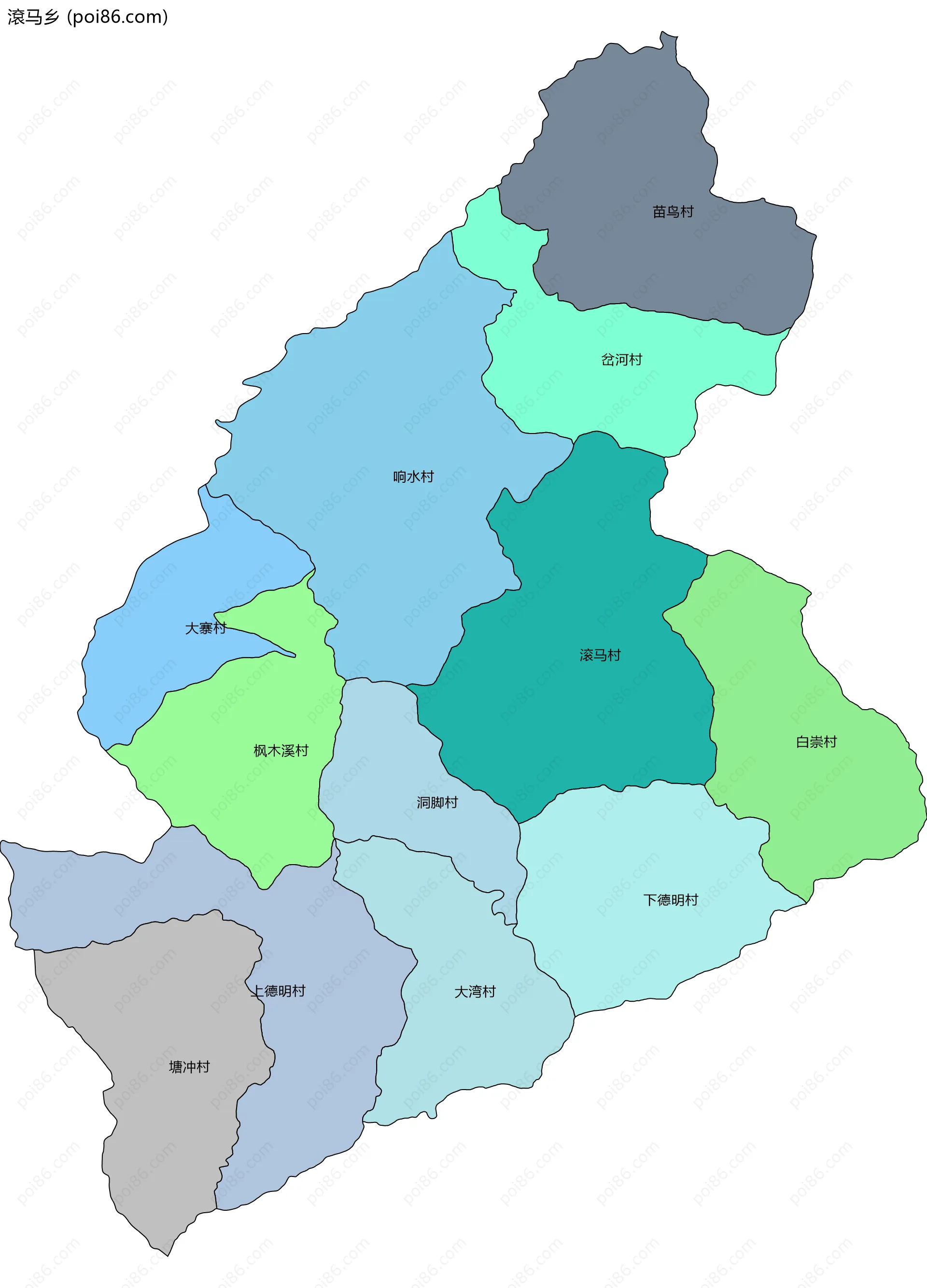 滾马乡边界地图(五级行政区划)