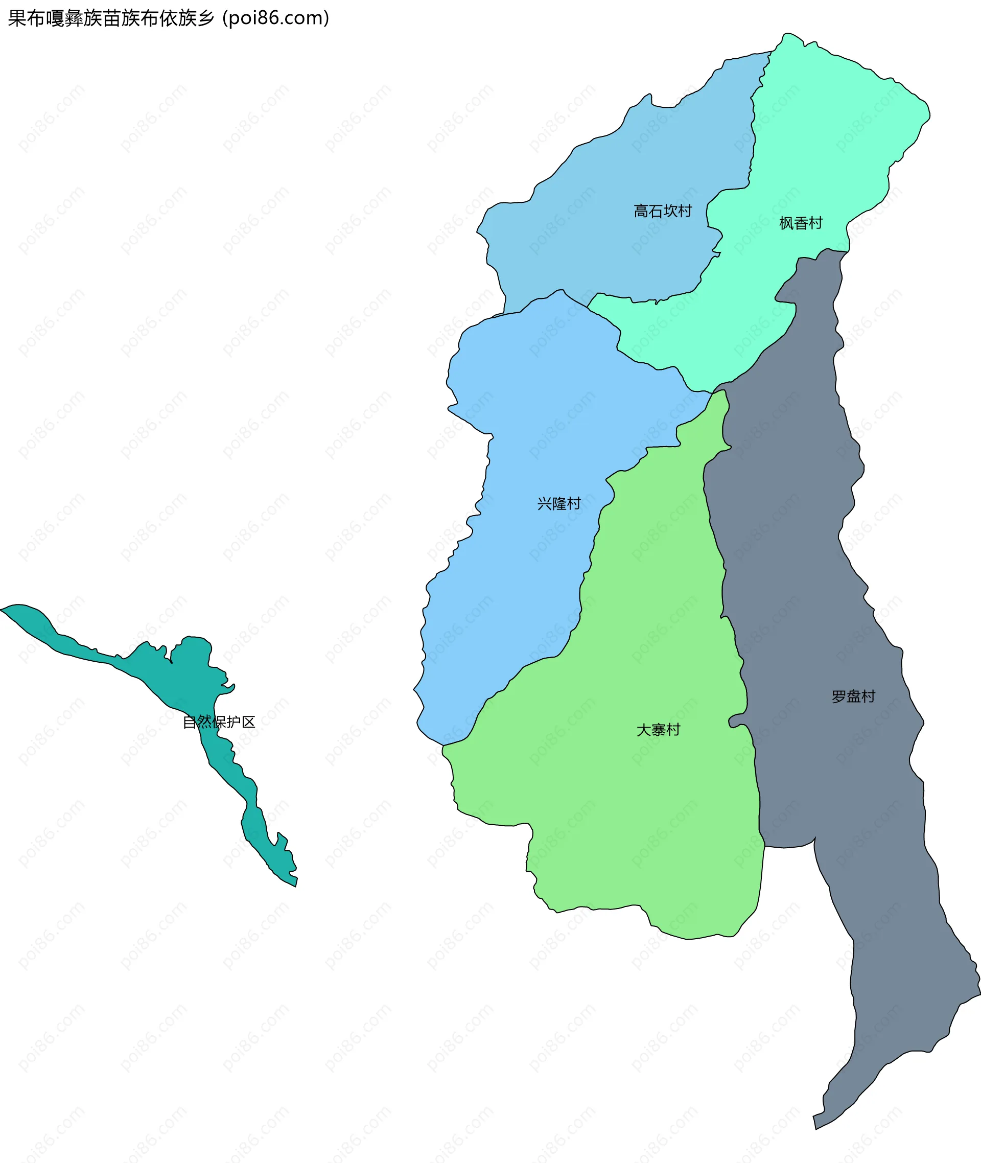 果布嘎彝族苗族布依族乡边界地图(五级行政区划)