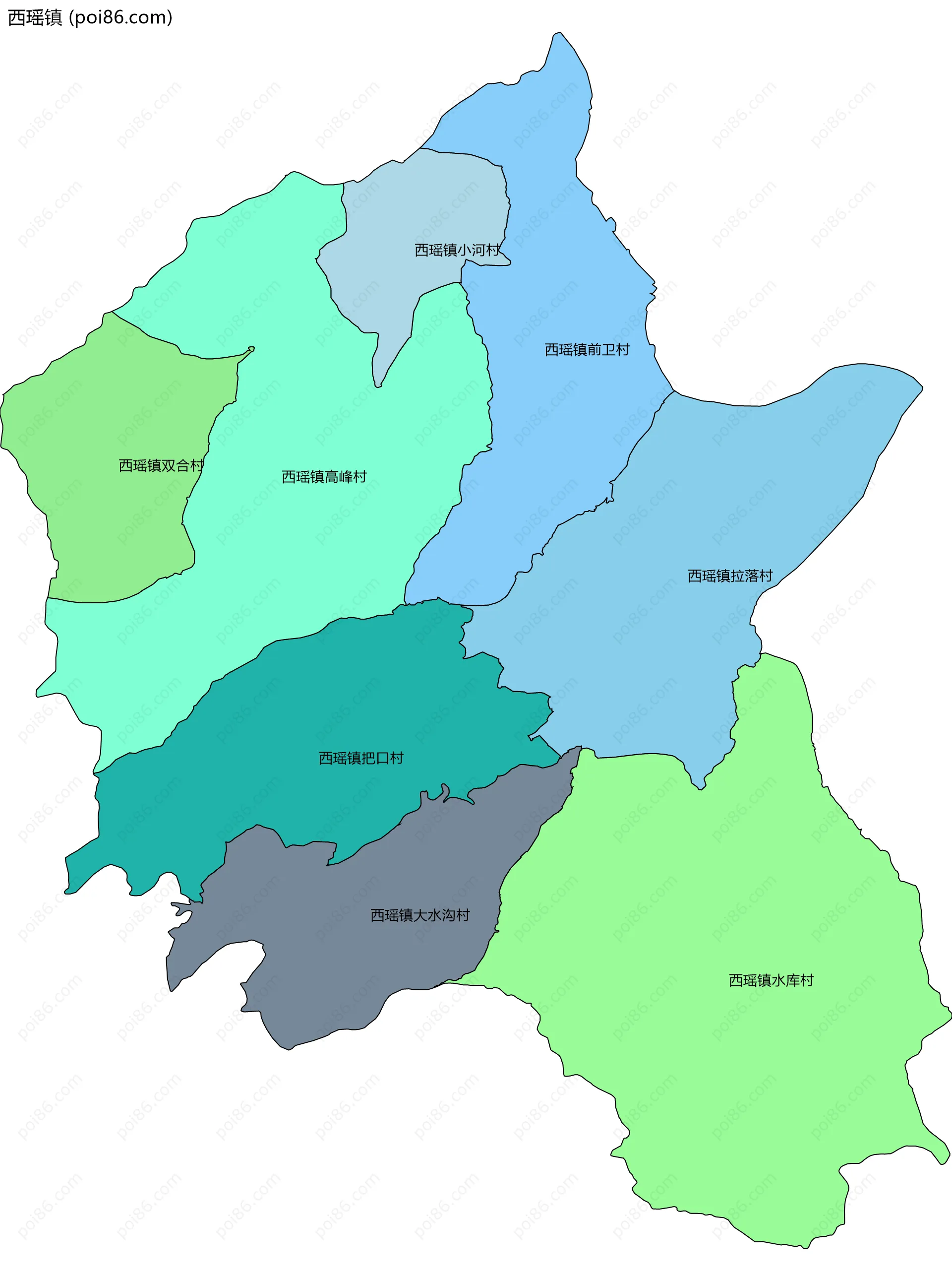 西瑶镇边界地图(五级行政区划)