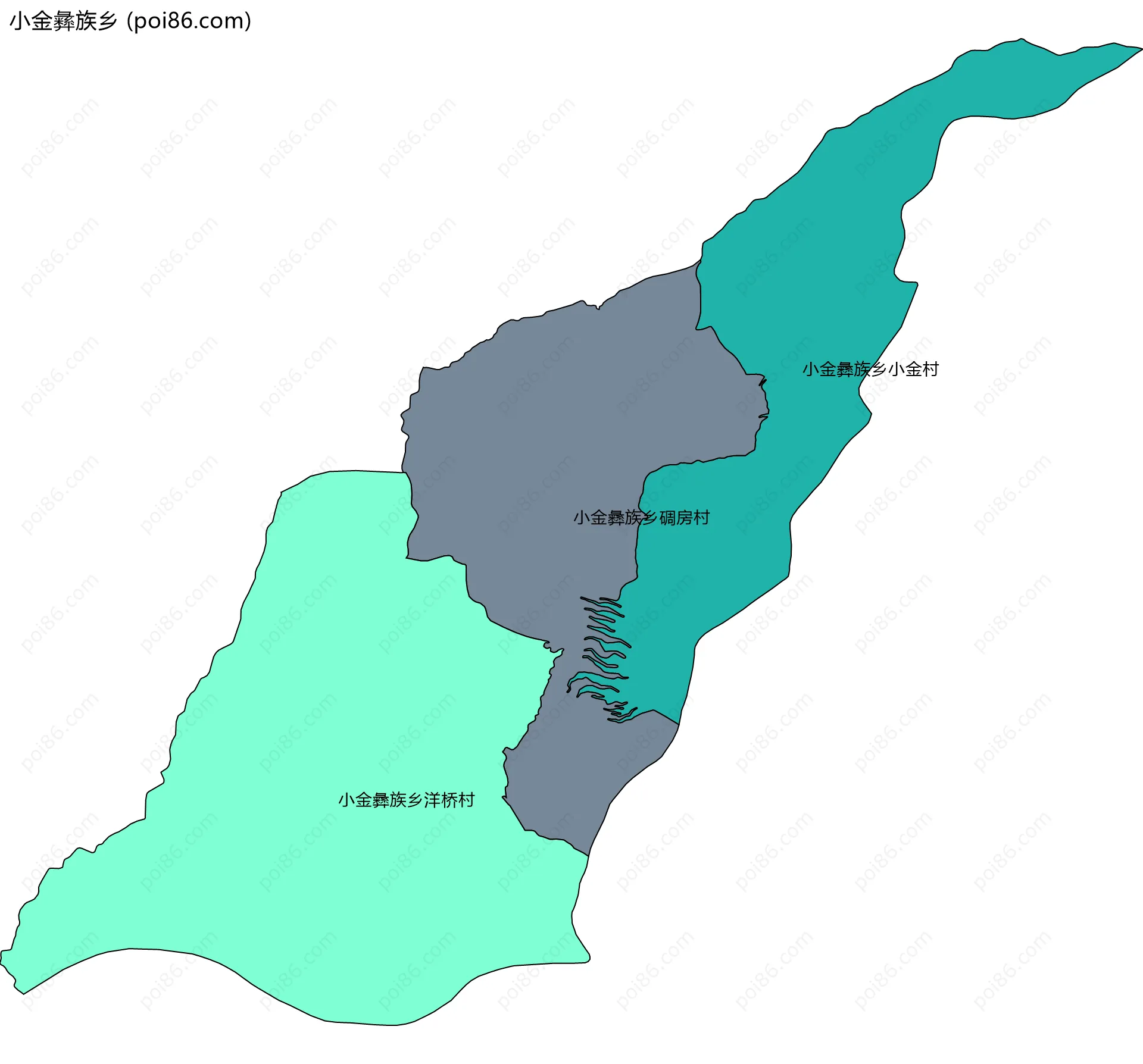 小金彝族乡边界地图(五级行政区划)