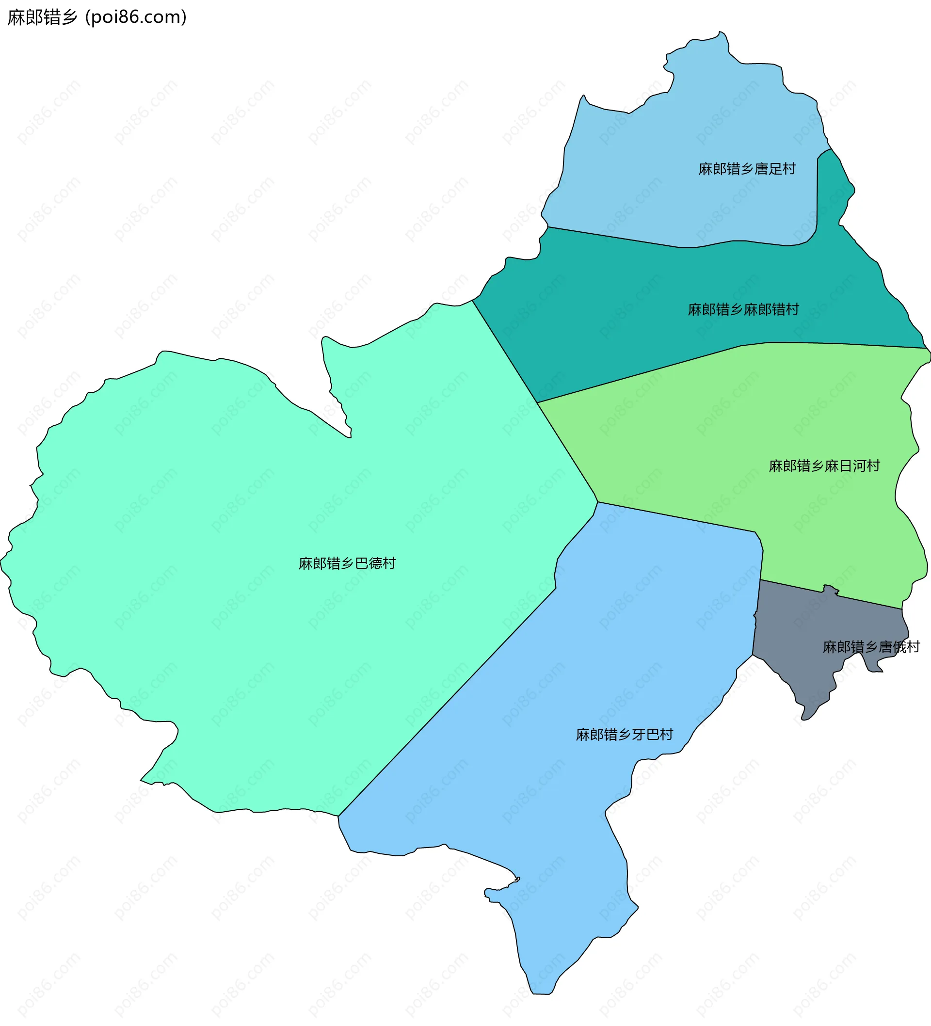 麻郎错乡边界地图(五级行政区划)