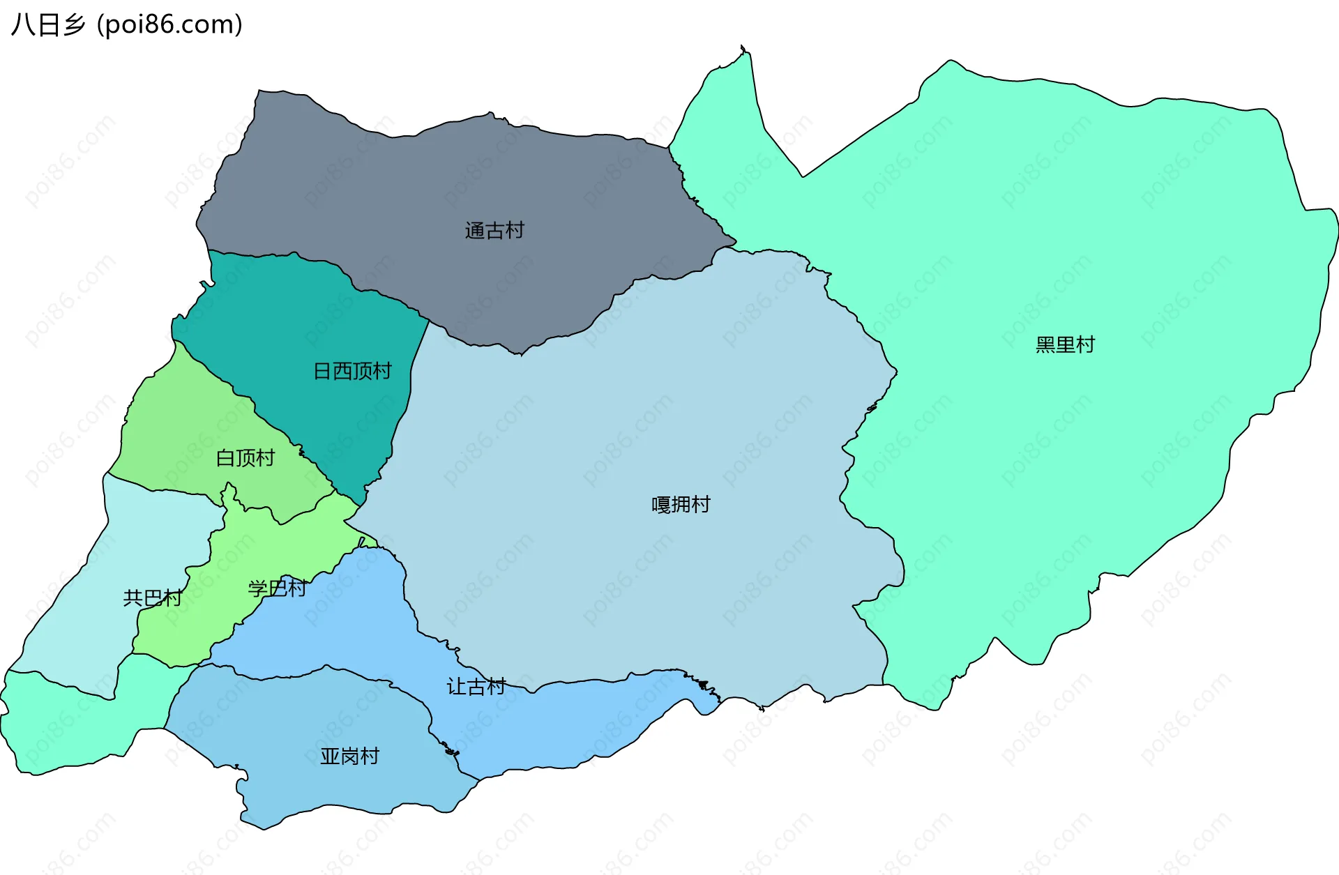 八日乡边界地图(五级行政区划)
