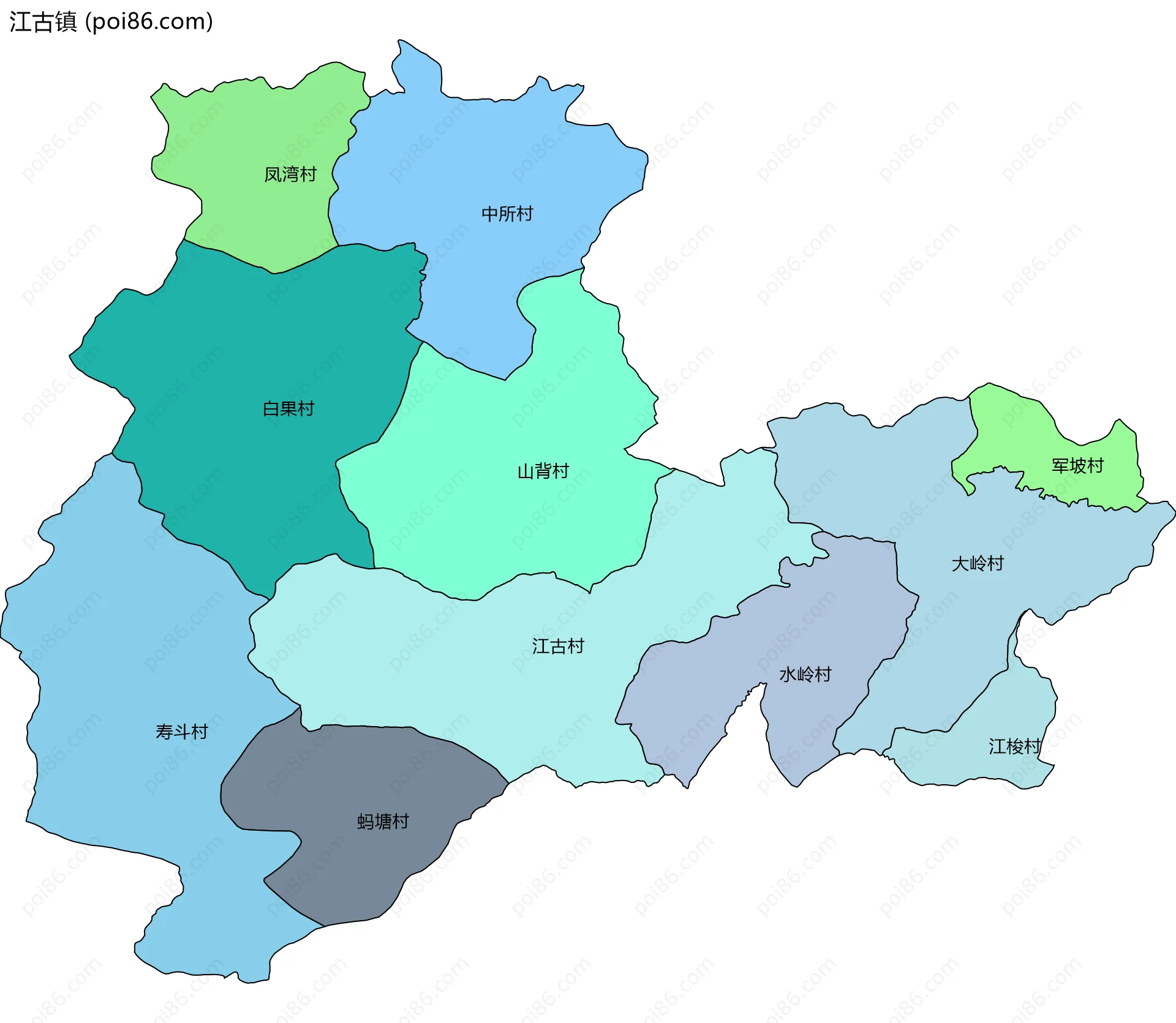 江古镇边界地图(五级行政区划)