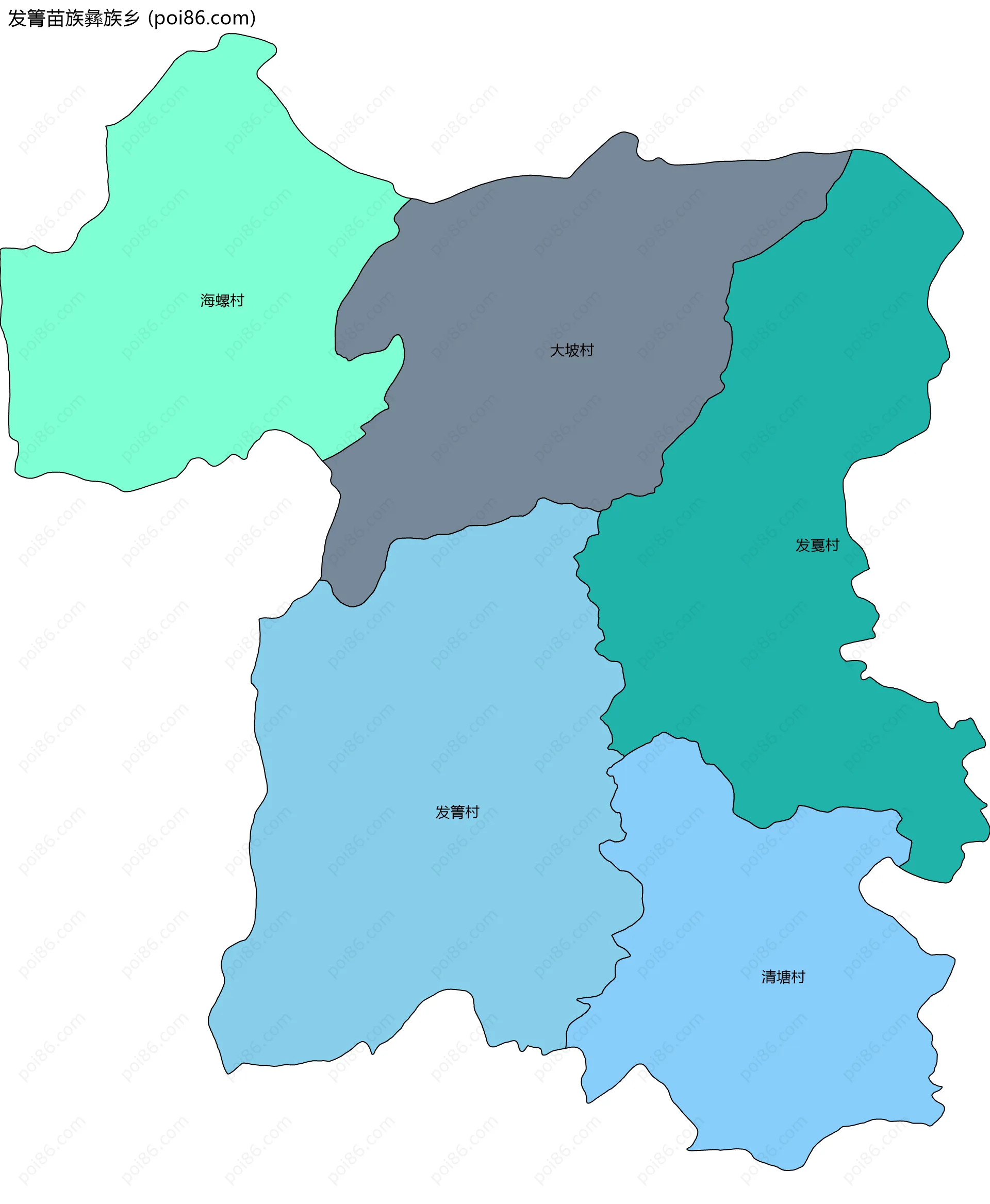 发箐苗族彝族乡边界地图(五级行政区划)