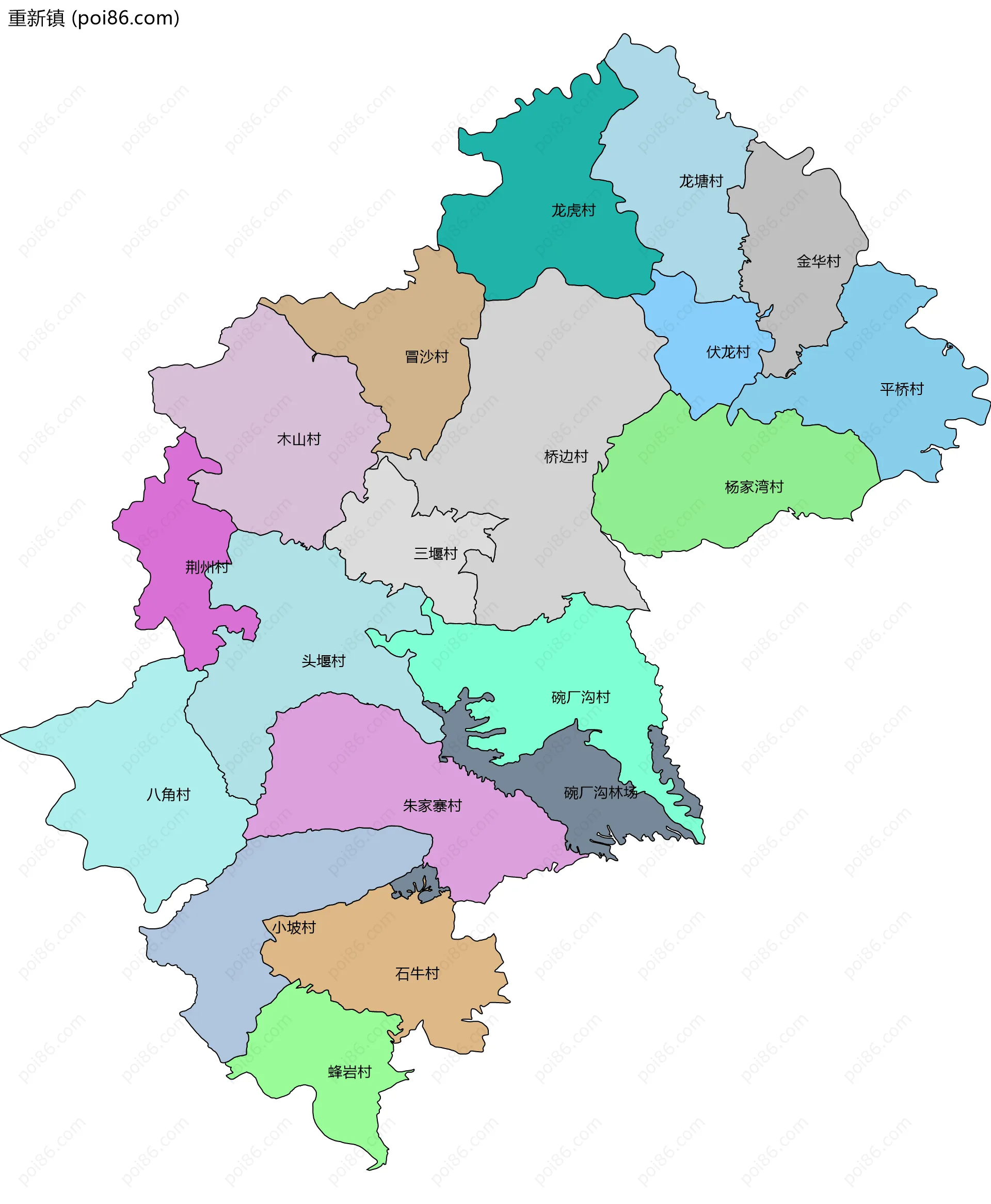 重新镇边界地图(五级行政区划)