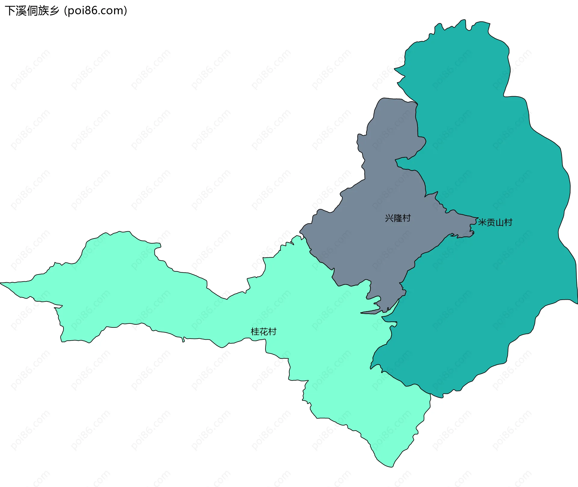 下溪侗族乡边界地图(五级行政区划)