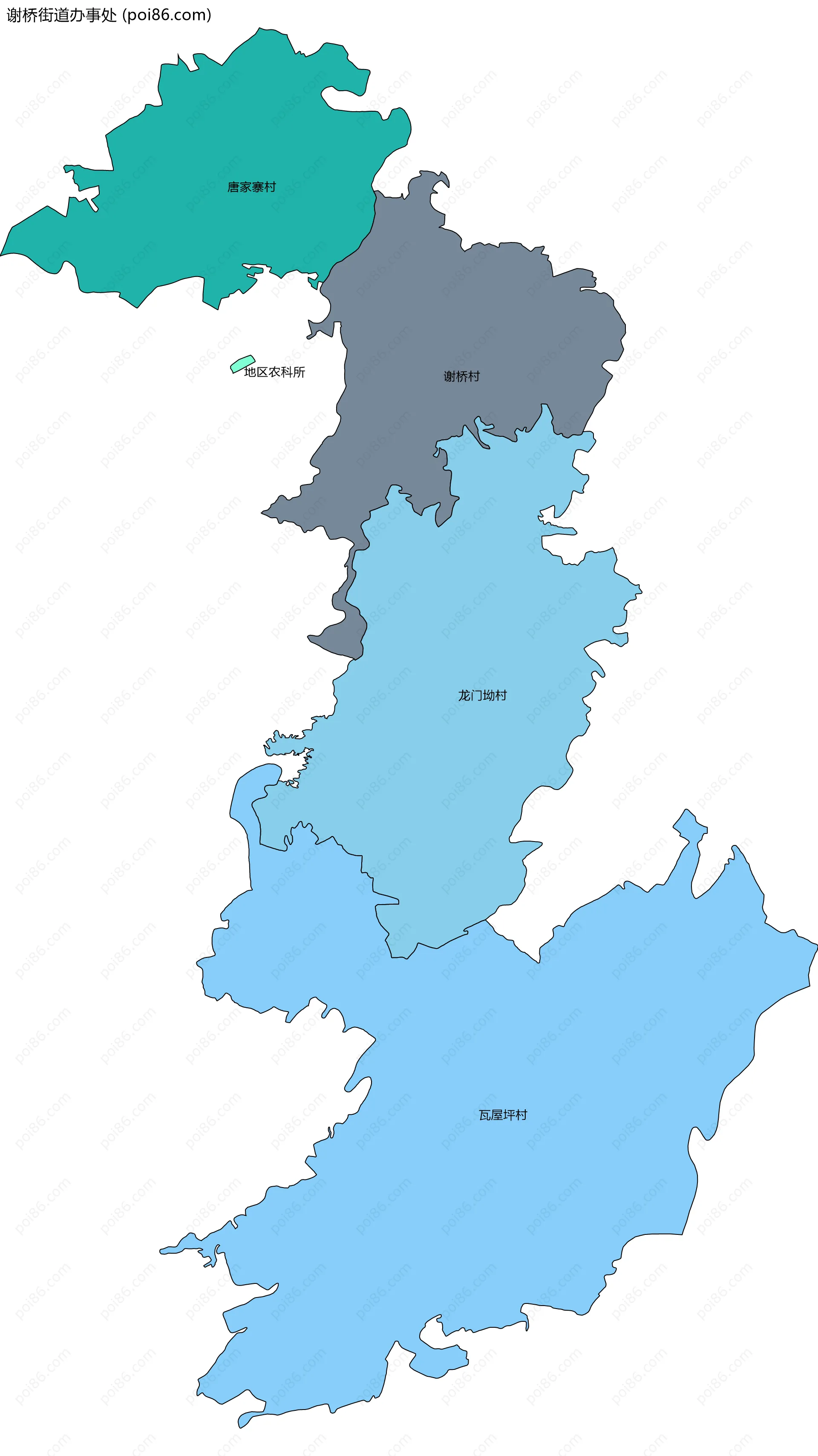 谢桥街道办事处边界地图(五级行政区划)