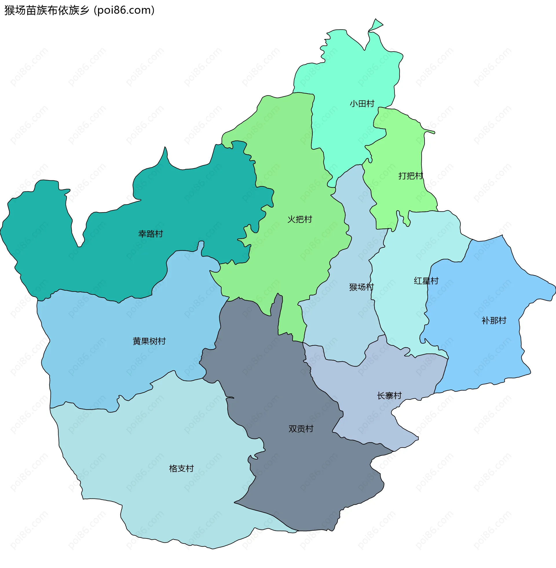 猴场苗族布依族乡边界地图(五级行政区划)