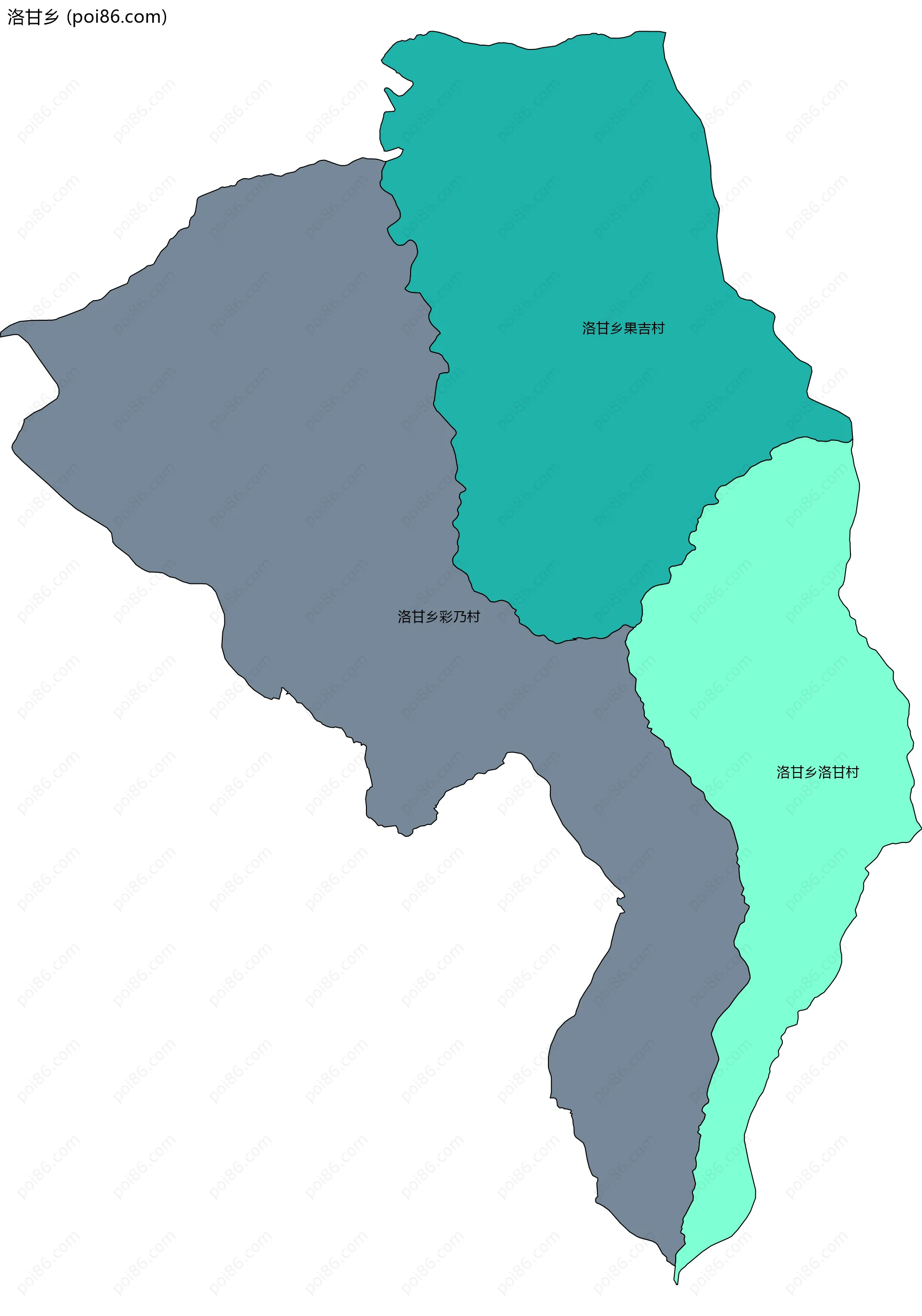 洛甘乡边界地图(五级行政区划)