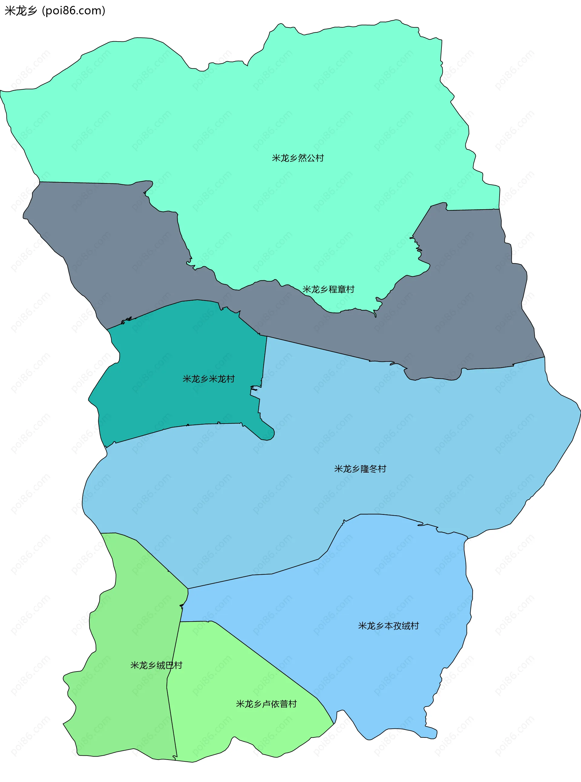 米龙乡边界地图(五级行政区划)