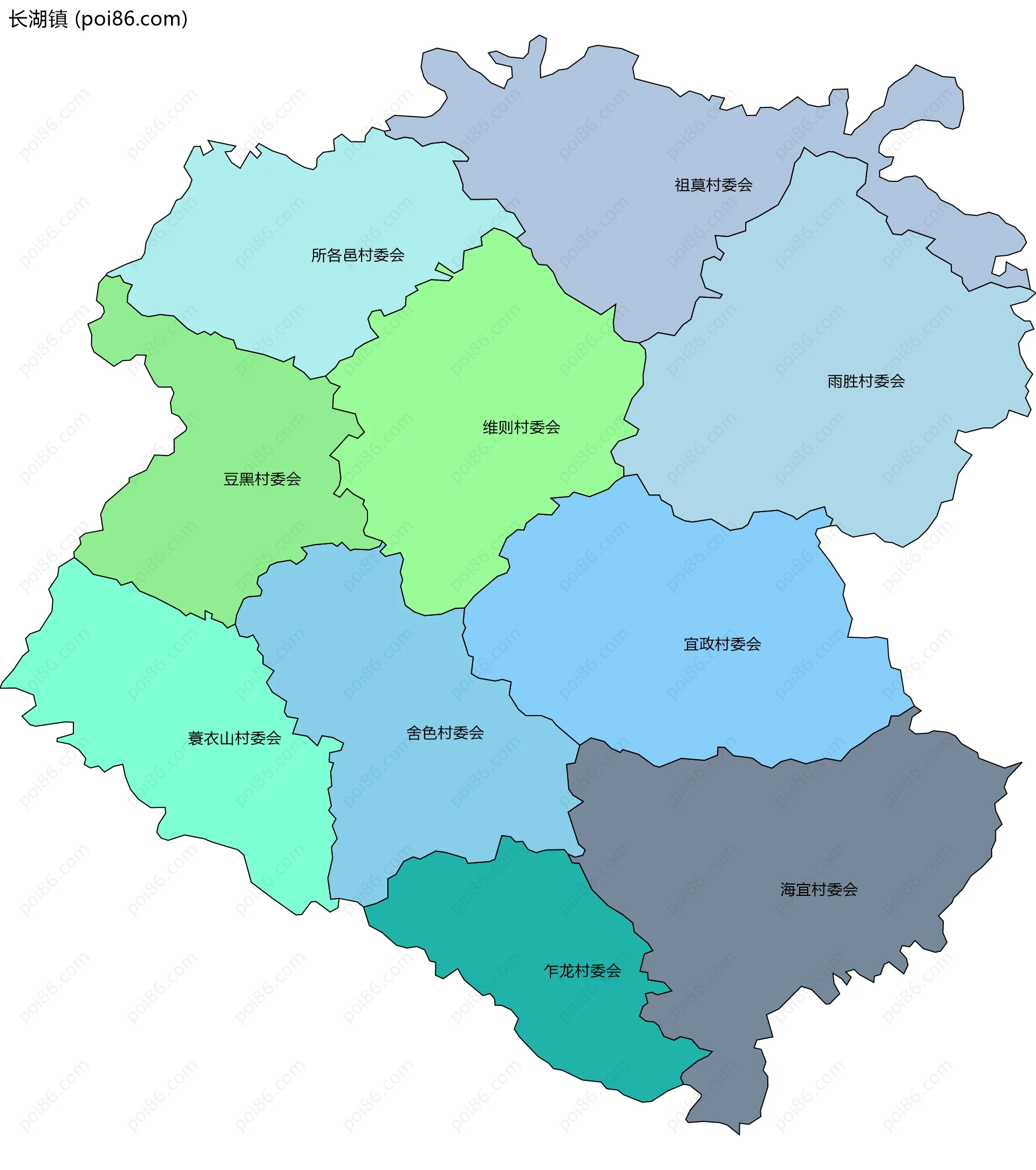 长湖镇边界地图(五级行政区划)