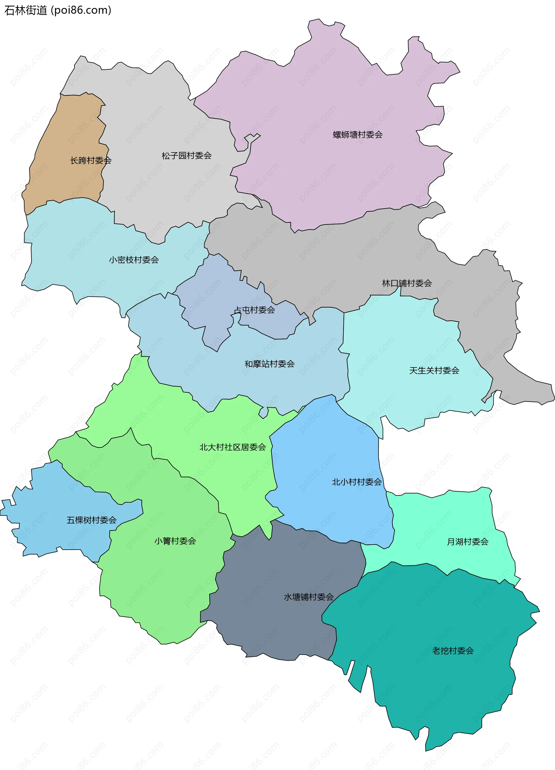 石林街道边界地图(五级行政区划)