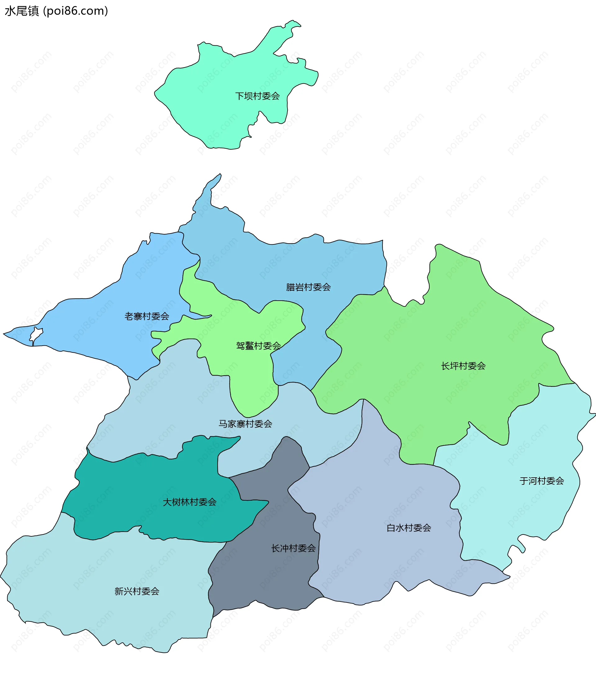 水尾镇边界地图(五级行政区划)