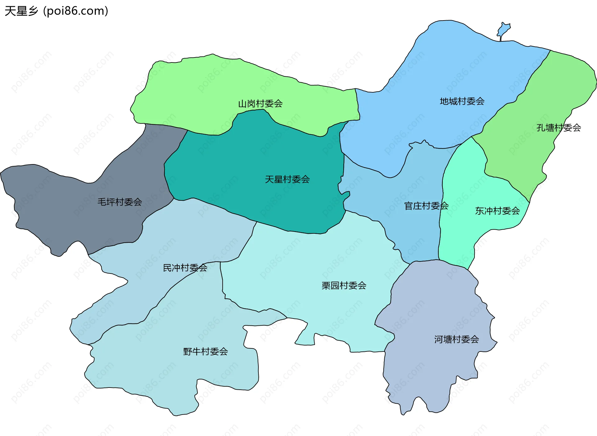 天星乡边界地图(五级行政区划)