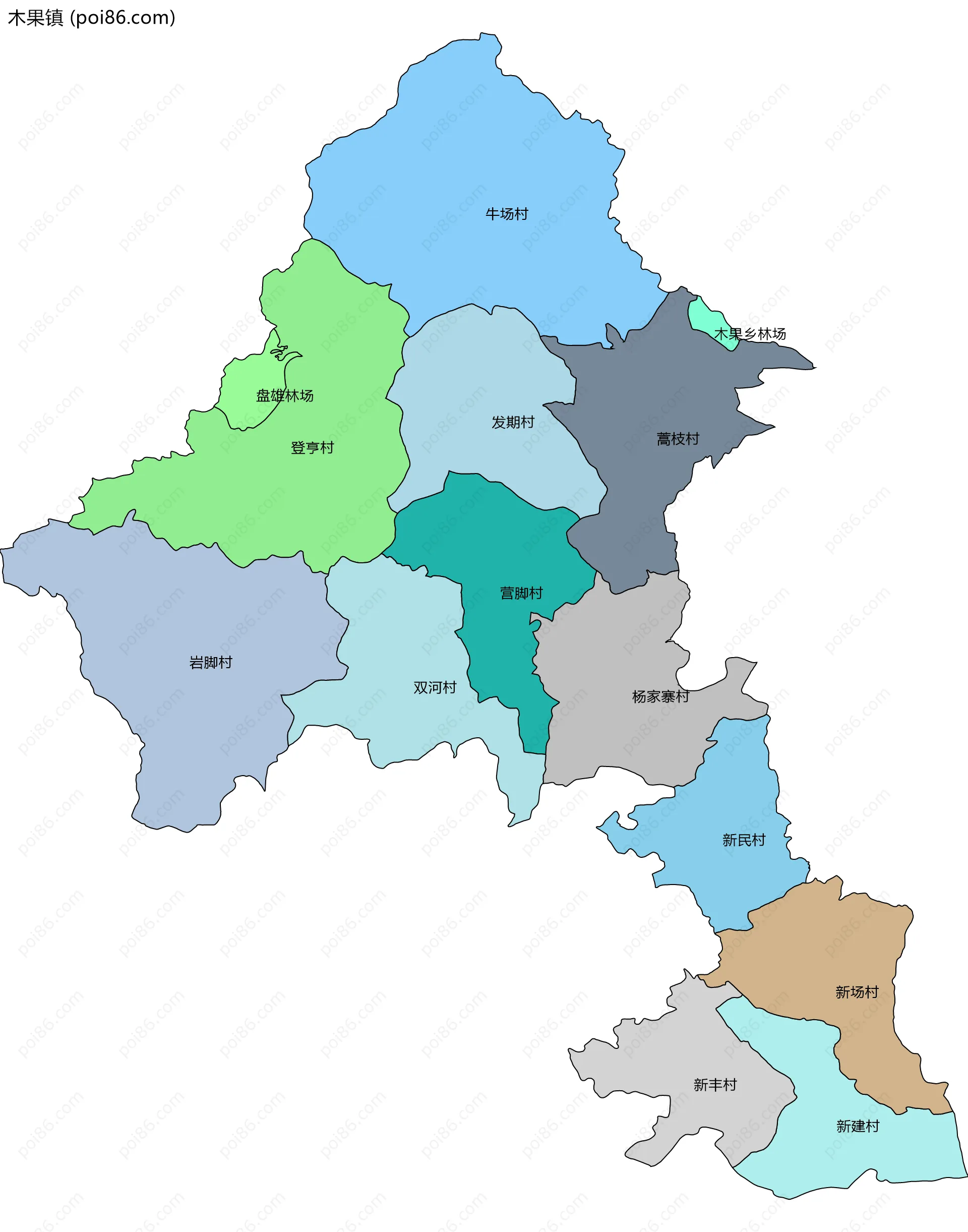 木果镇边界地图(五级行政区划)