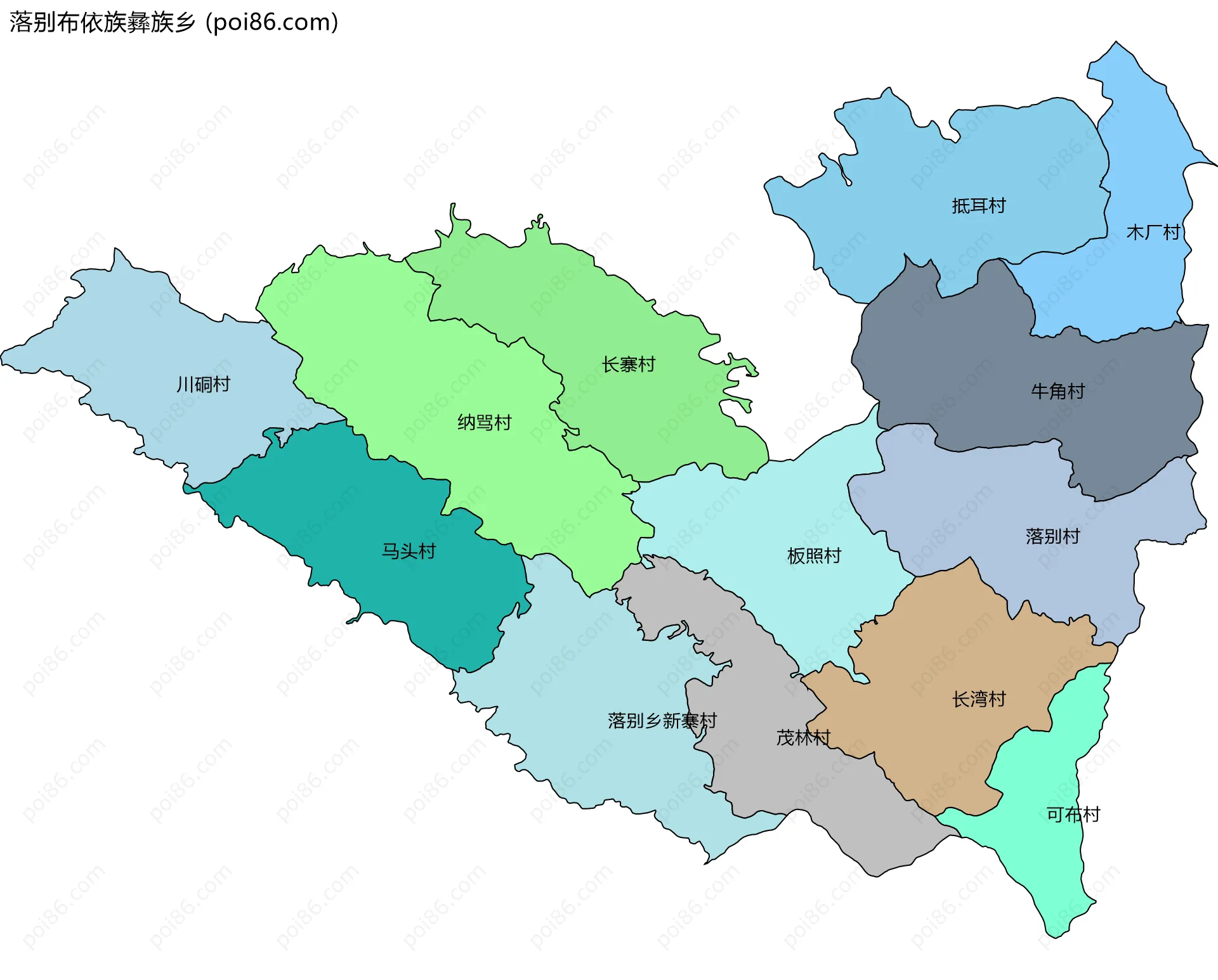 落别布依族彝族乡边界地图(五级行政区划)
