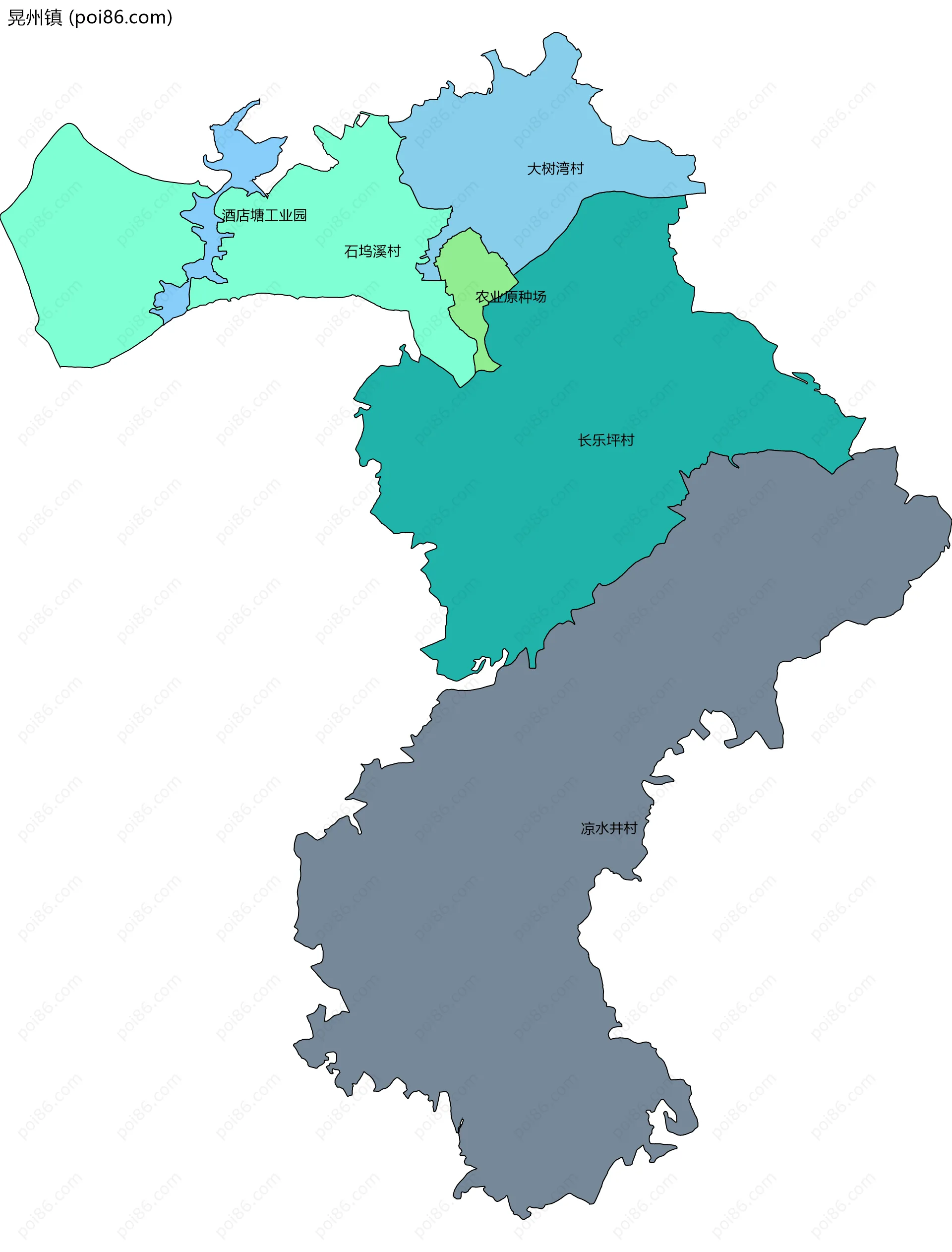晃州镇边界地图(五级行政区划)