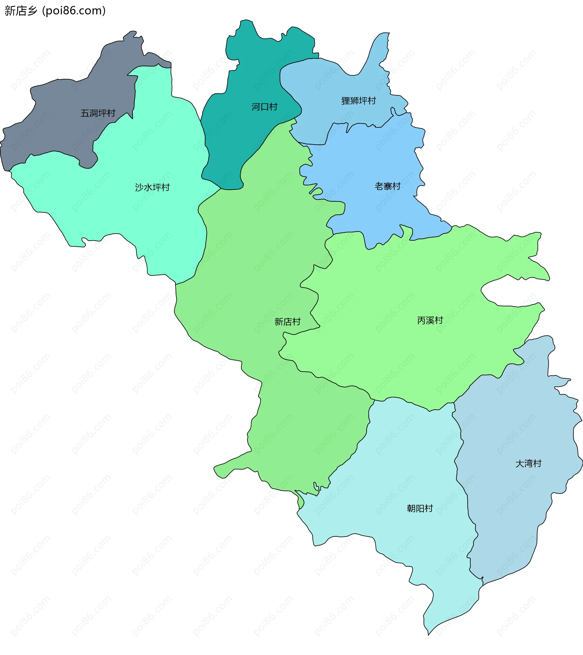 新店乡边界地图(五级行政区划)