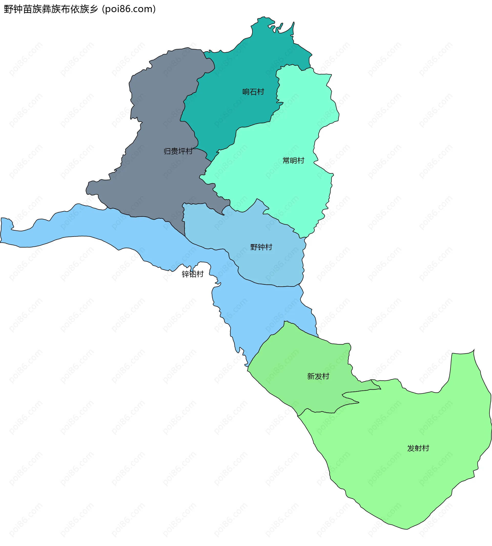 野钟苗族彝族布依族乡边界地图(五级行政区划)