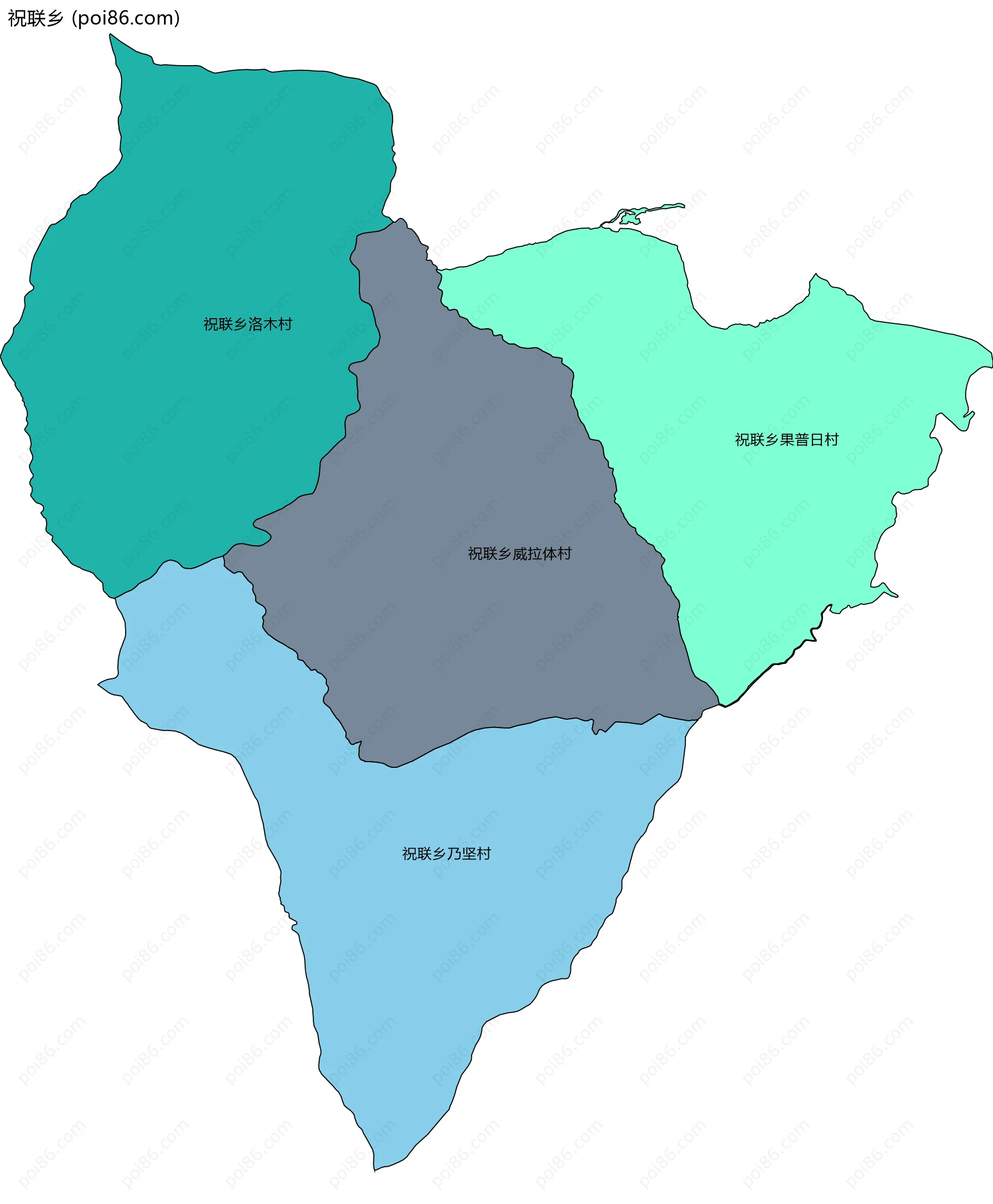 祝联乡边界地图(五级行政区划)